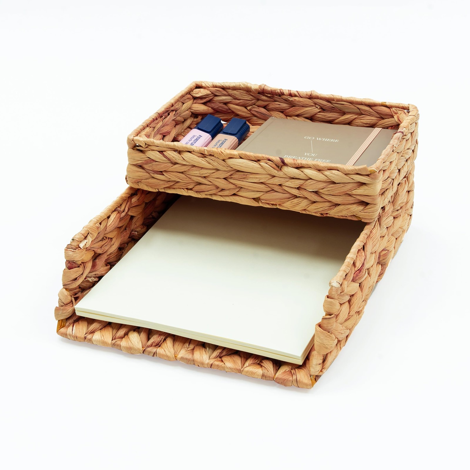 Desk Organizer Letter Tray Set of 2, Woven Water Hyacinth Tabletop Desktop fo…