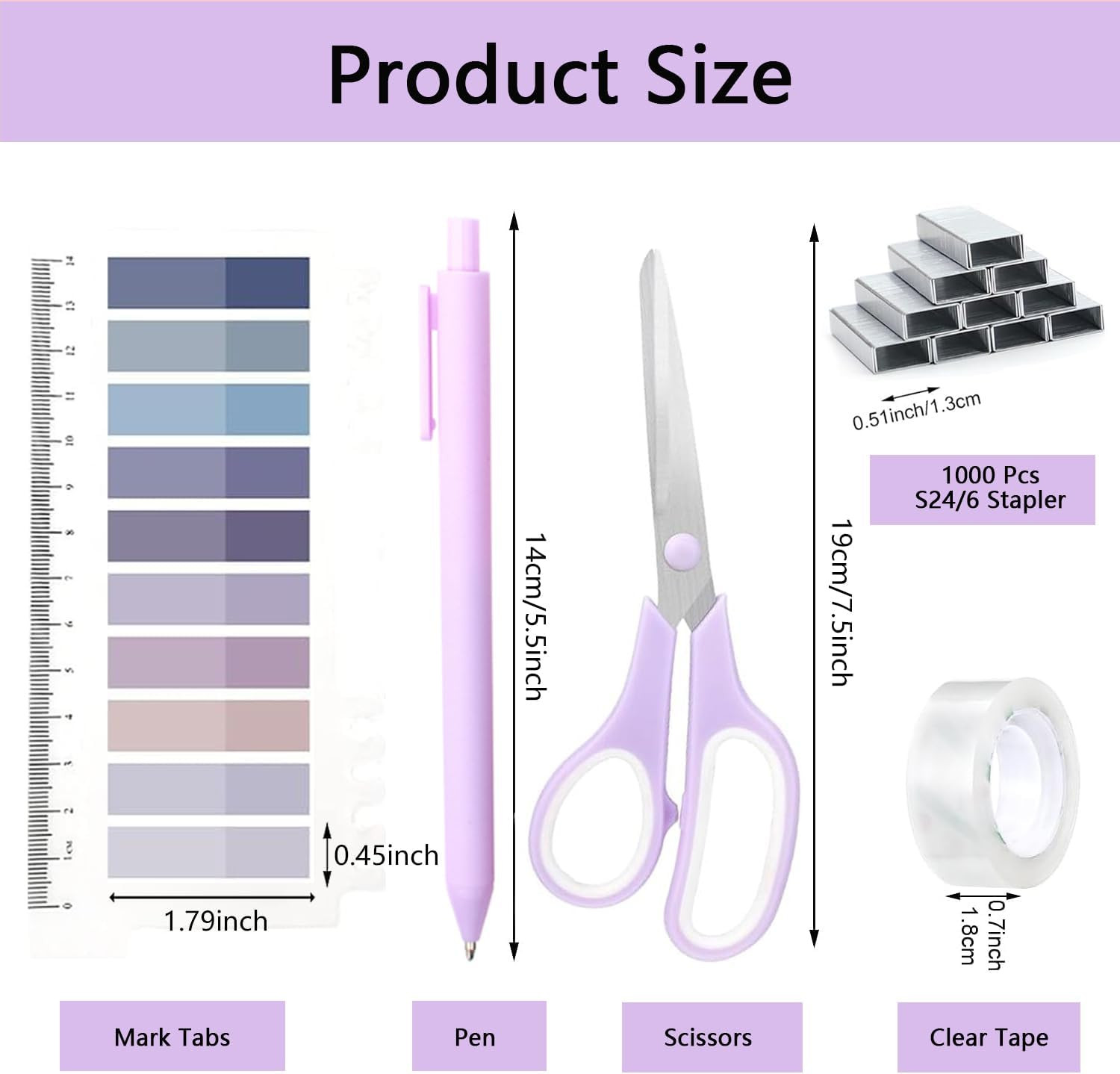 Office Supplies,Purple Desk Accessories,Office Supplies Set,Stapler and Tape Dis