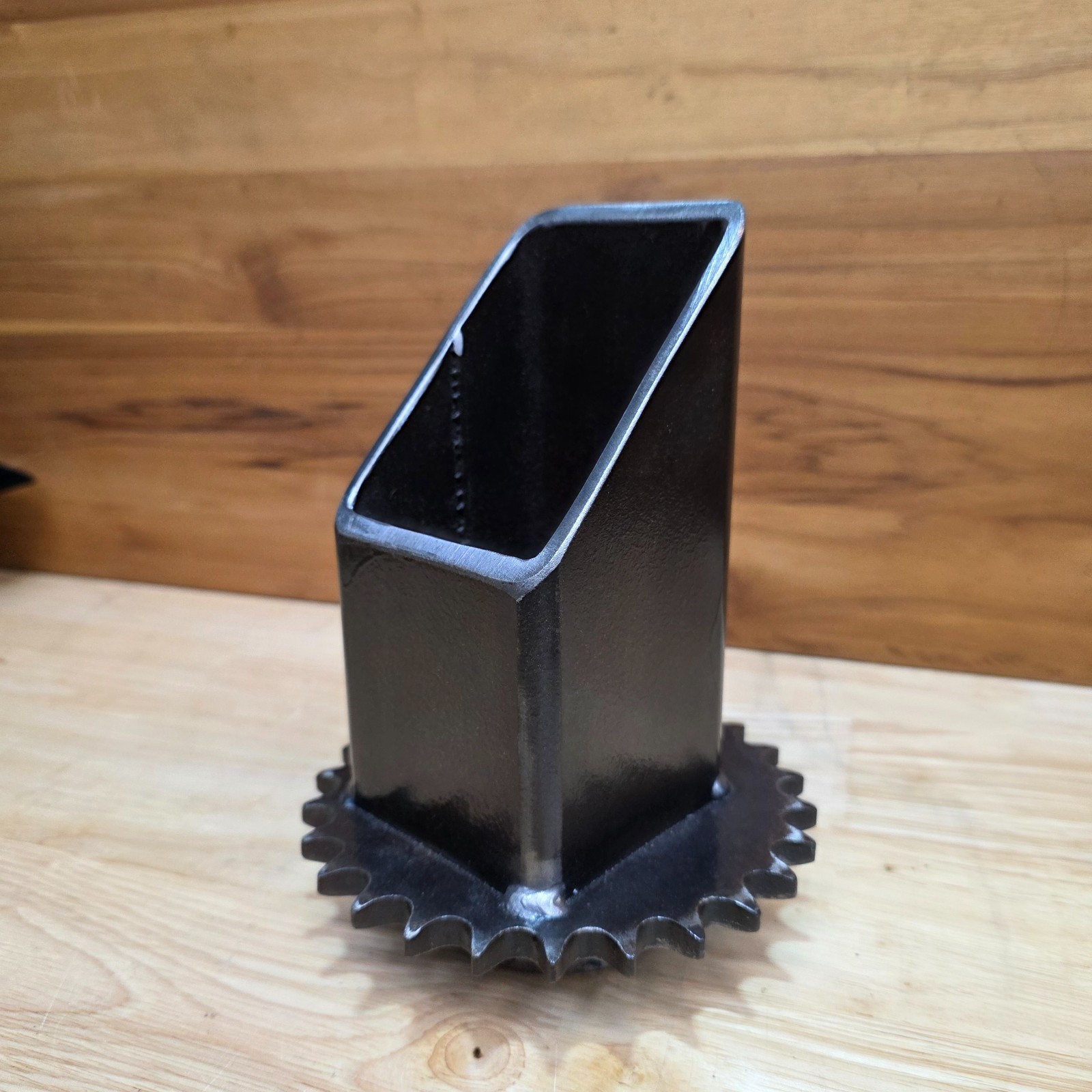 Industrial Steel Desk Organizer | Welded Reclaimed Gear Pen Holder
