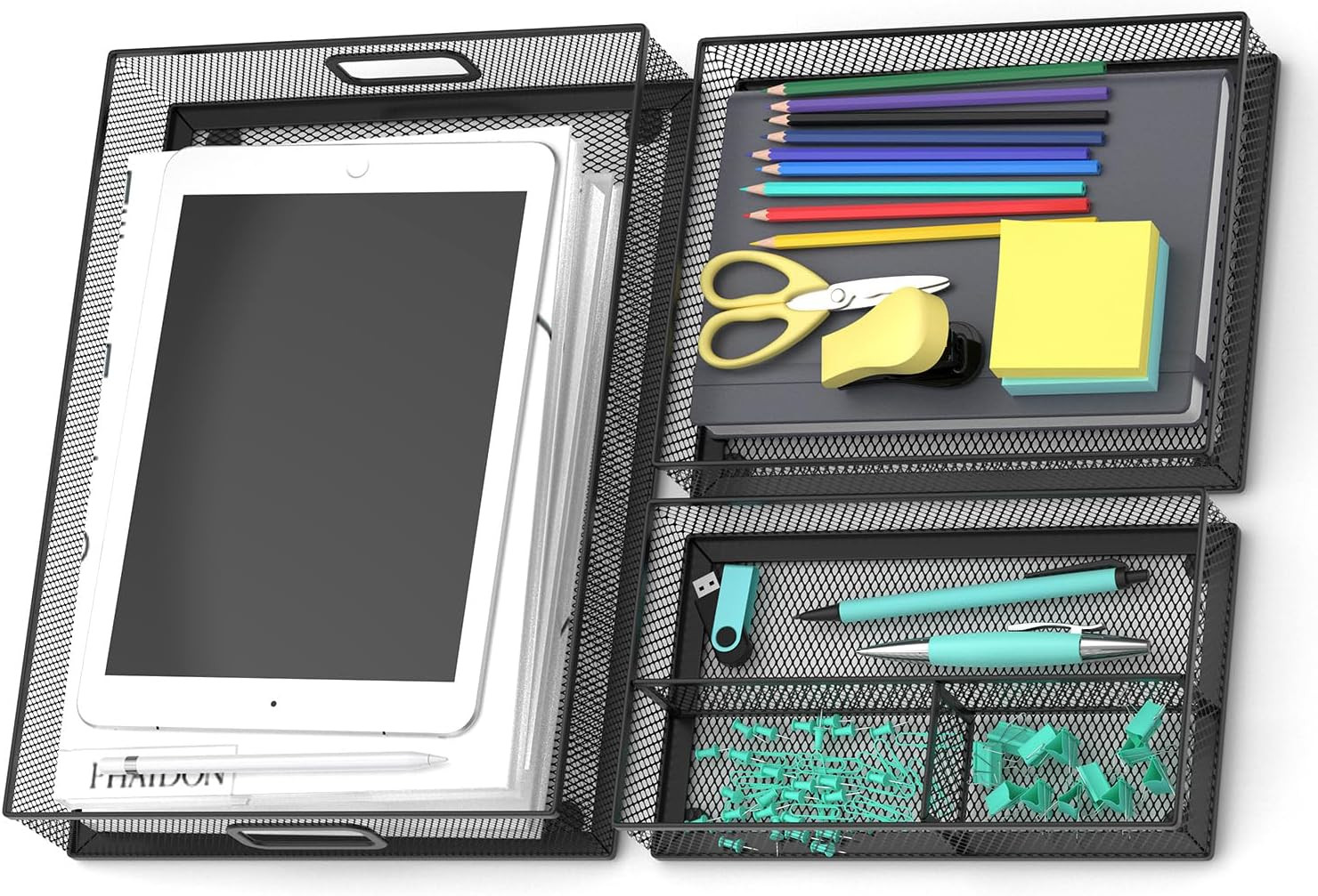 Desk Drawer Organizer Set, 3 Pcs Metal Mesh Office Drawer Organizers, Paper Orga