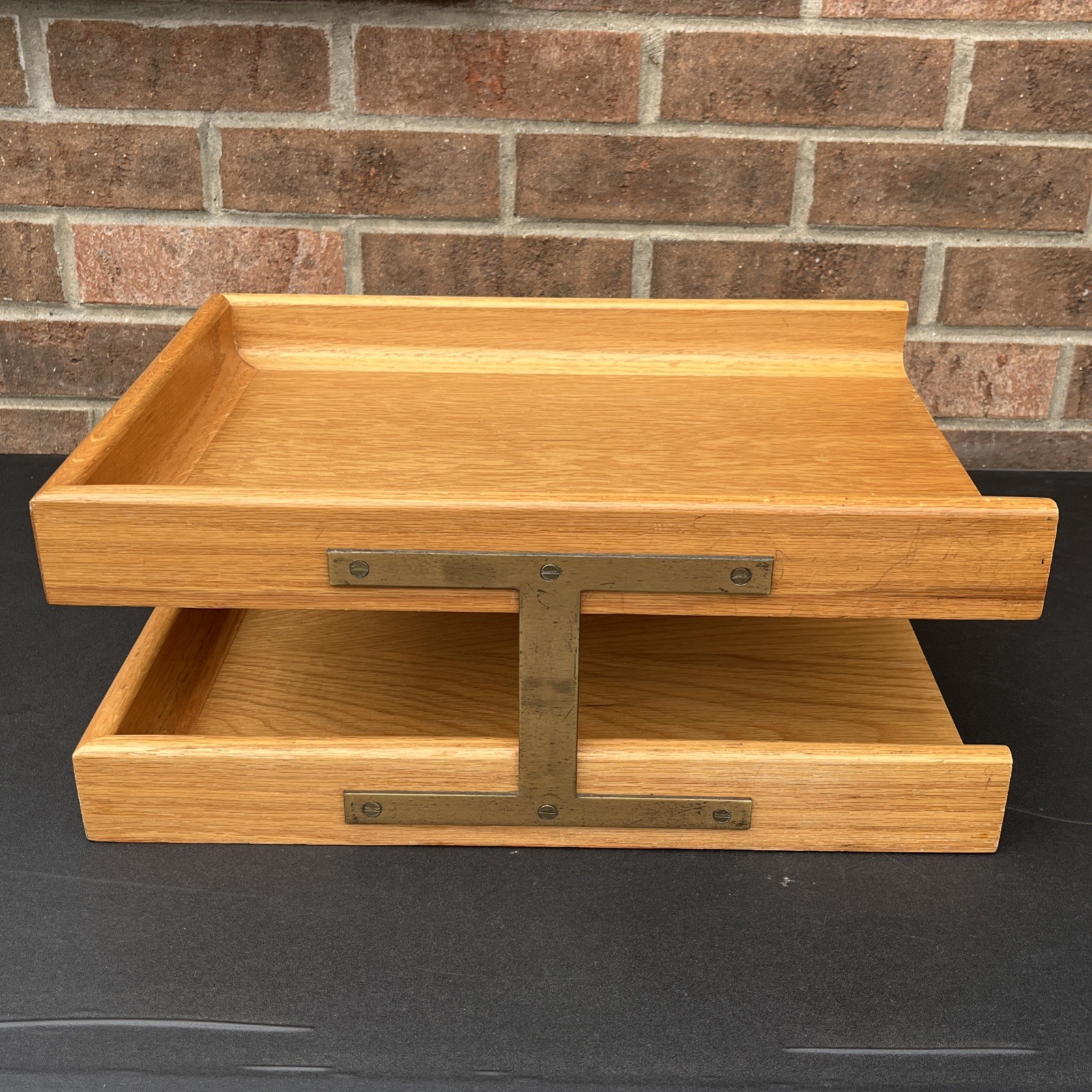 Vintage Peter Pepper Products Oak Double File Tray MCM Wood Desk