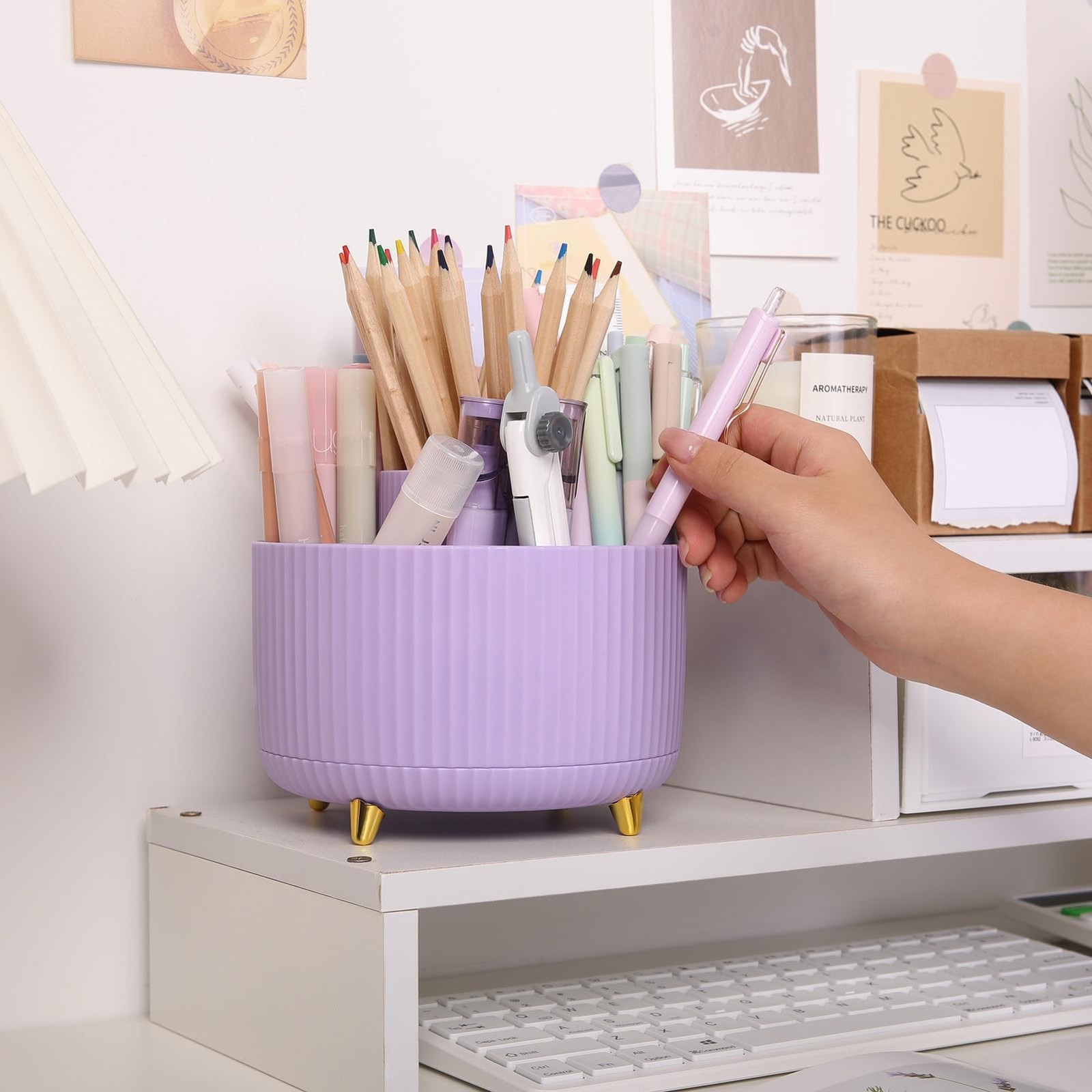 360 Rotating Purple Pen & Art Supply Organizer – 5 Slot Desk Organizer for Of…