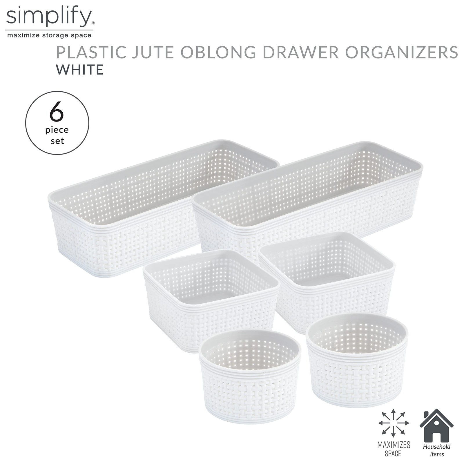6 Pack Plastic Storage Baskets Storage Bins for Kitchen Office Bathroom
