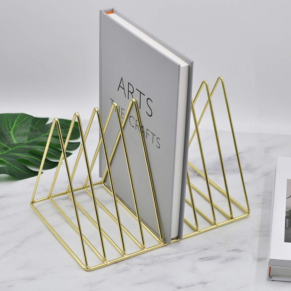 Gold File Holder Organizer Triangle Record Album Magazine Wire Rack 9 Slot