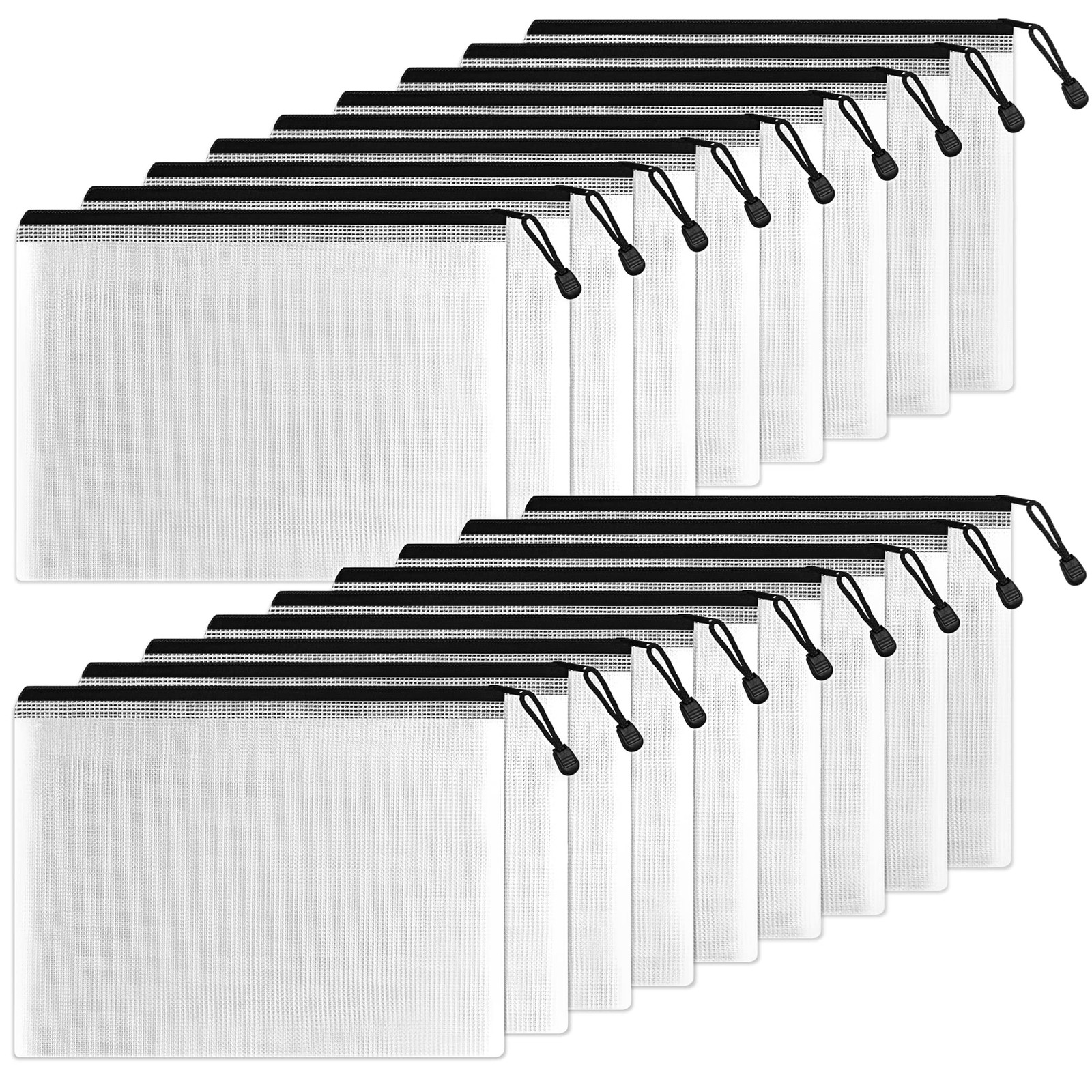 18 Packs 7×11 in Black Plastic Mesh Zipper Pouch Extra Large Water-Resistant