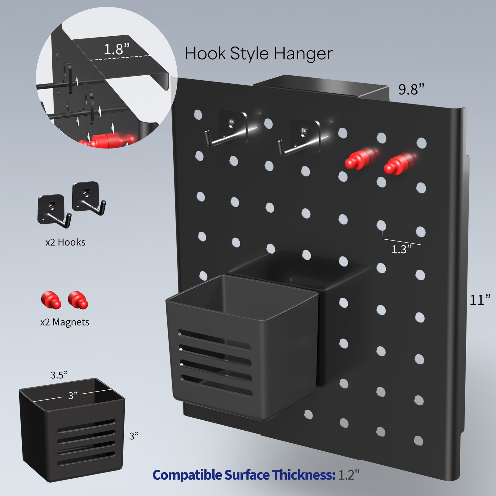 VIVO Steel Hanging 10 x 11 inch Magnetic Pegboard for 1.2 Inch Surfaces