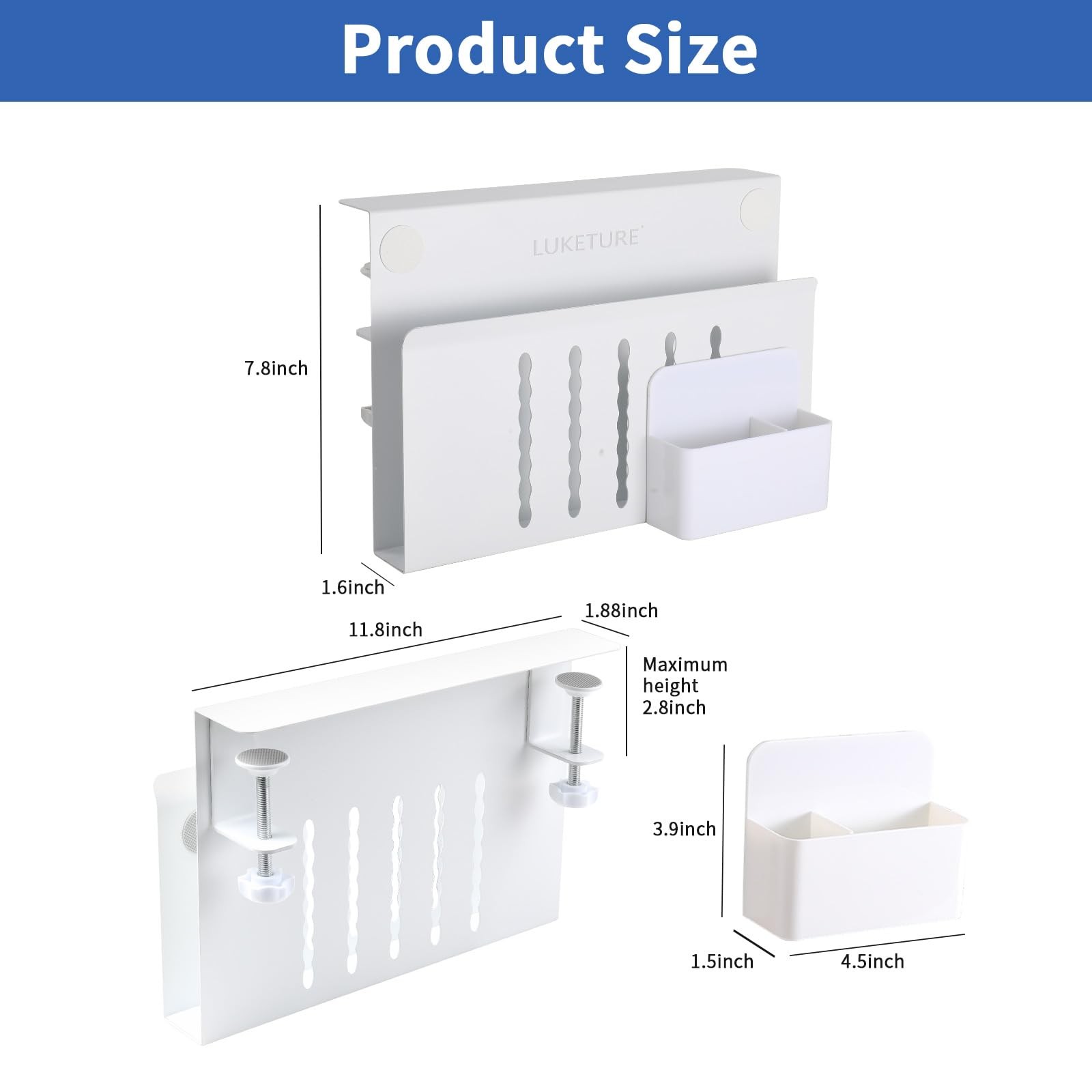 LUKETURE Desk Side Storage, Steel Organizer, No M(1 Tier), White