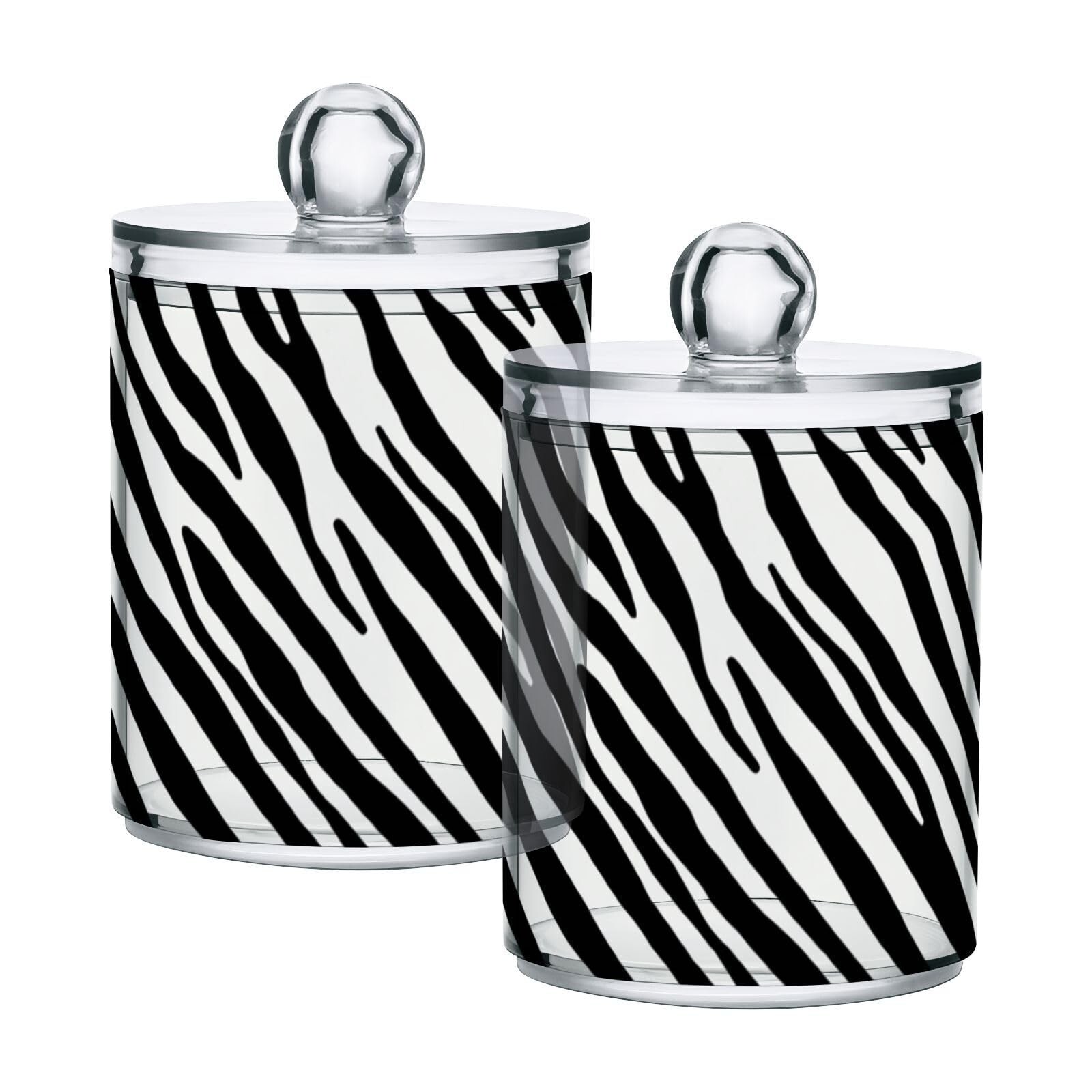 Zebra Print Black & White Qtip Holder Dispenser, Bathroom Organizer and Stora…