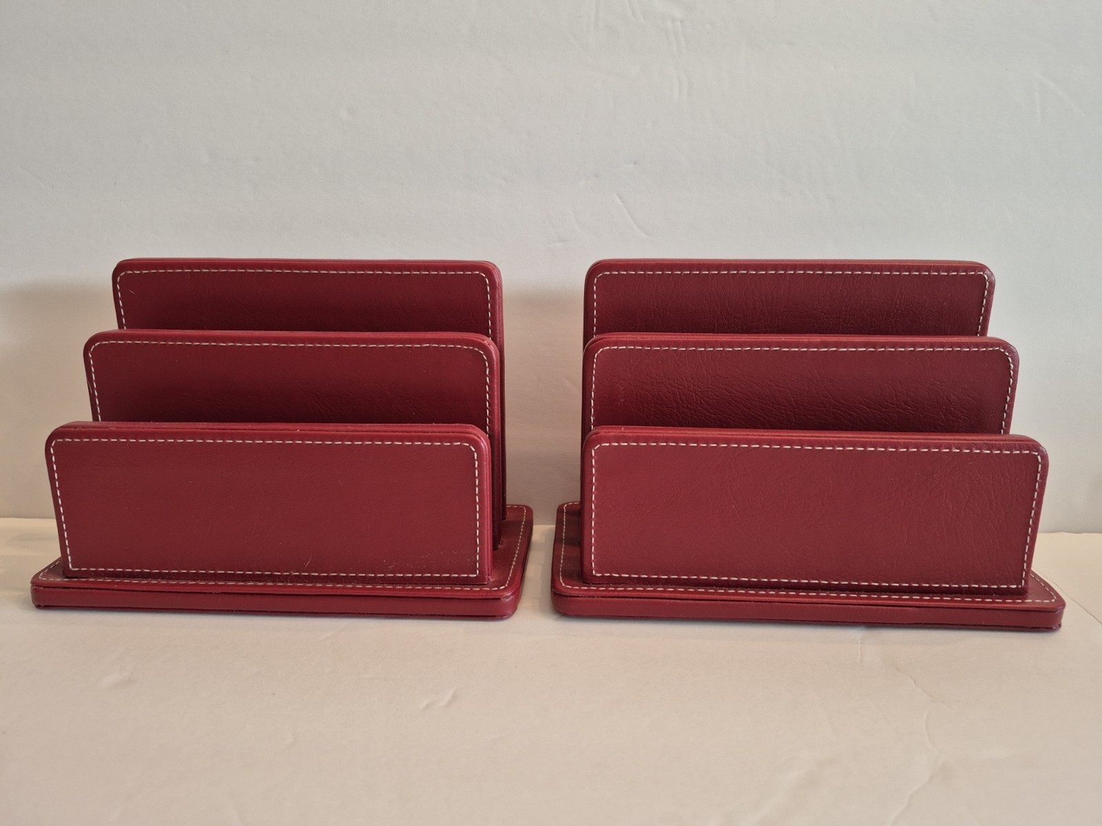 Pair of Red Faux Leather Letter Holder Mail Sorter Post Rack Envelope Organizer