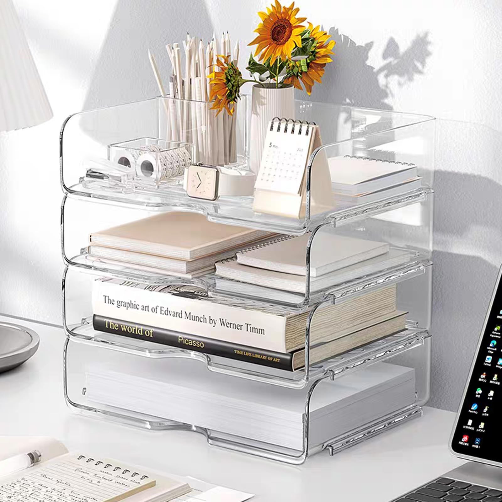 Clear Stackable Paper Trays 4 Pack, PET Letter 4 Count (Pack of 1),