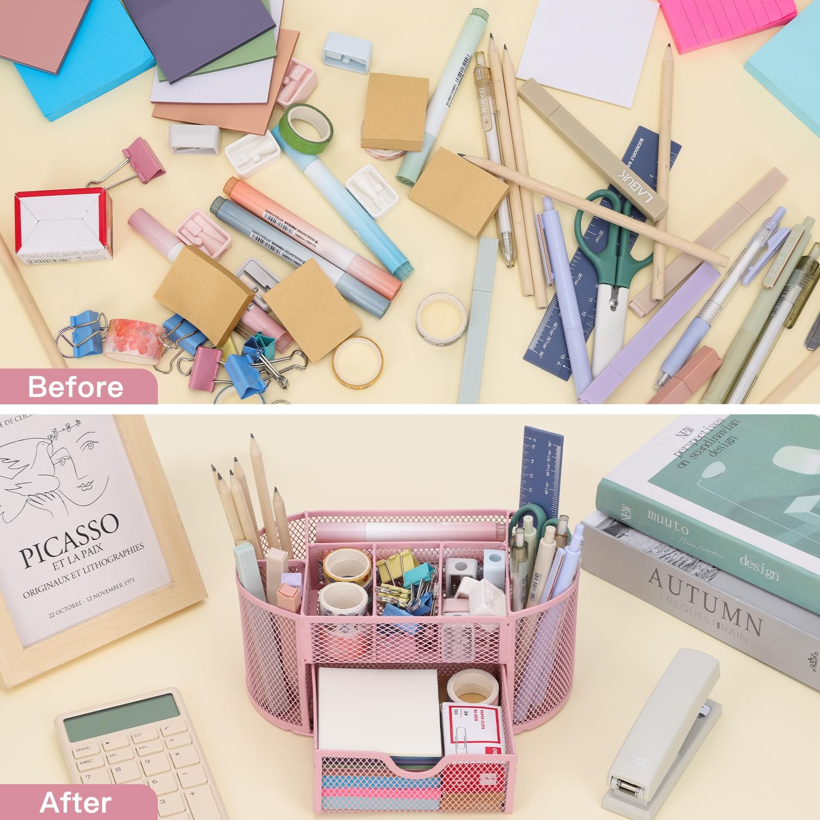EOOUT Pink Desk Organizer, Pen Holder for and Accessories, Mesh