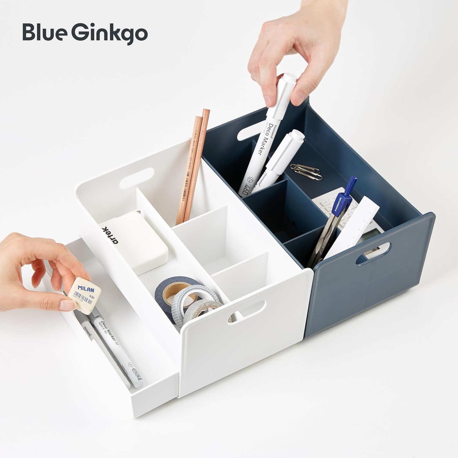 Portable Desk Organizer – Compact 3 Compartment, Half-Drawer Storage – Pen Holde