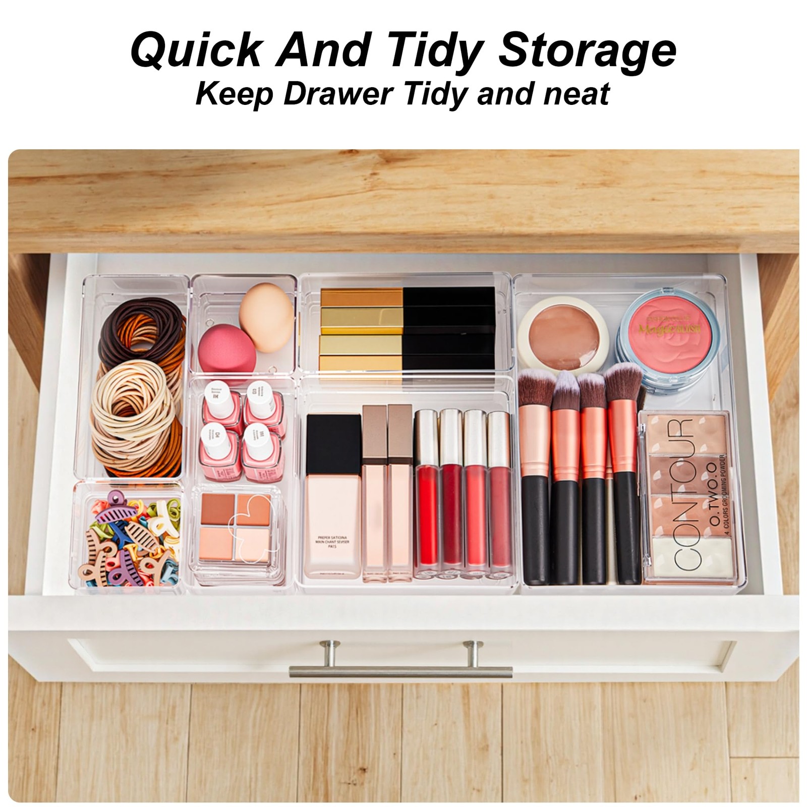 SMARTAKE 7-Piece Drawer Organizer with Non-Slip Silicone Pads, 4-Size Clear