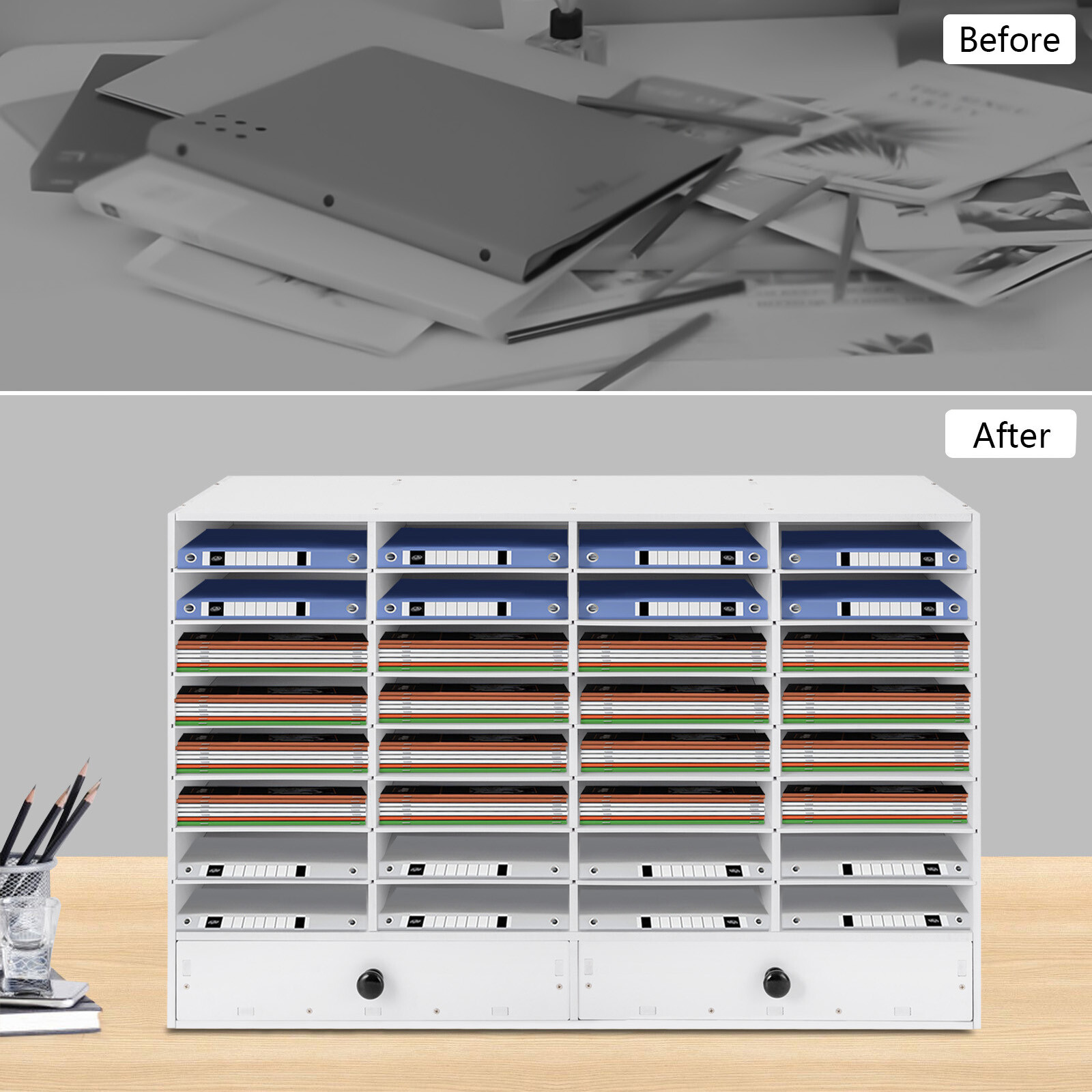 PVC 32 Slots Shelf Organizer Desk Accessories for Folders File Mail Sorter Rack