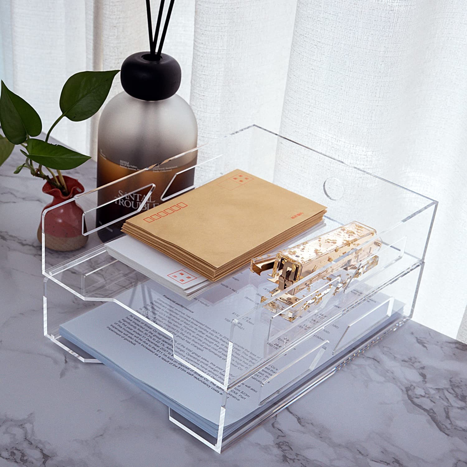 Acrylic Letter Tray TwoTier Fits A4 Clear Stackable Paper Organizer Trays