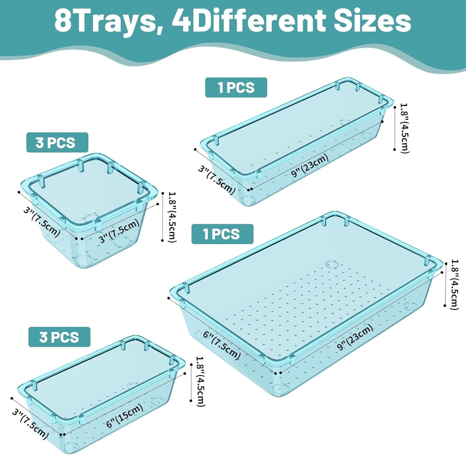 8 PCS Plastic Drawer Organizer Set, 4 Sizes Desk Drawer Organization and Stor…