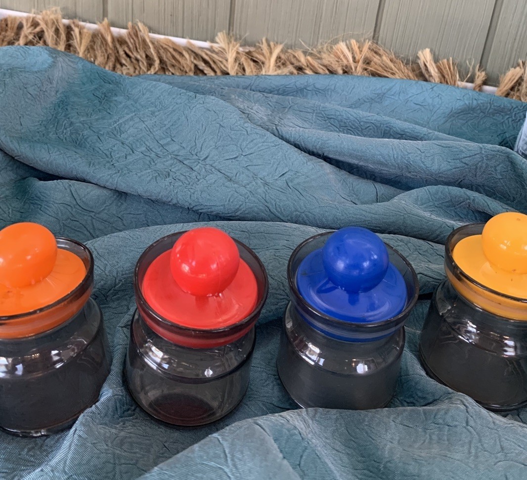 Vintage 90s Plastic Desk Organizer Storage Jars Set Colorful Paperclips Office
