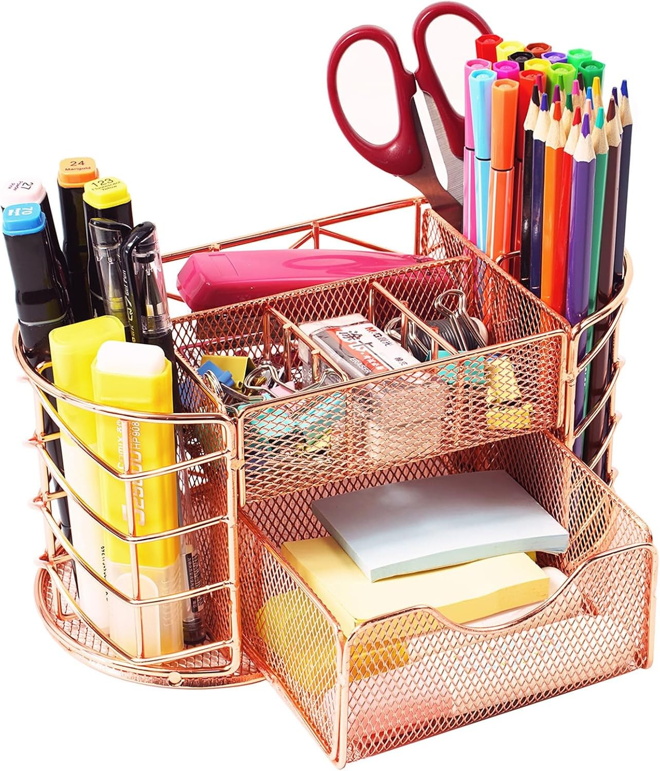 Desk Organizer, Pen Holder for Desk, Metal Pencil Caddy Storage for Desktop（pink