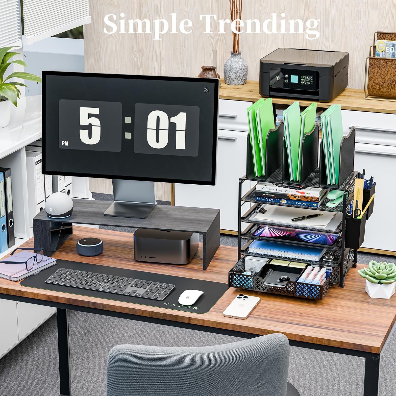 5 Tier Mesh Desk File Organizer 13.25”W x 9.25”D x 19.5”H – Sliding Drawer