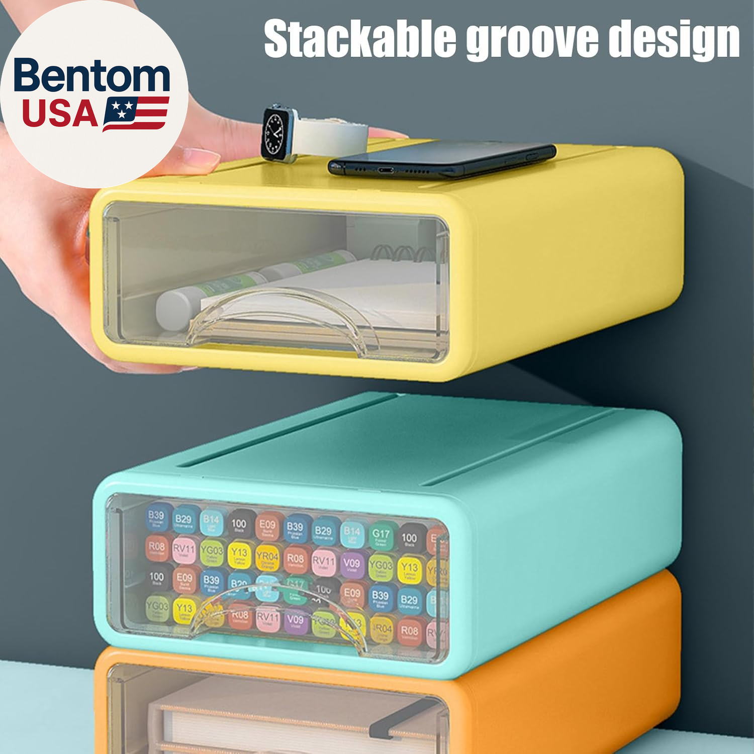 Desk Organizer with Drawers, Stackable Storage Drawers with Compartments Desktop