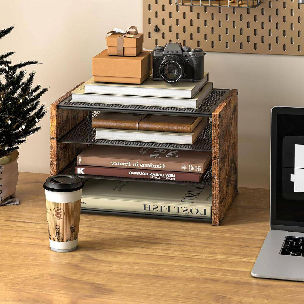 Rustic Brown 13.6 In. X 8.6 In. Wood Modern Desk File Organizer