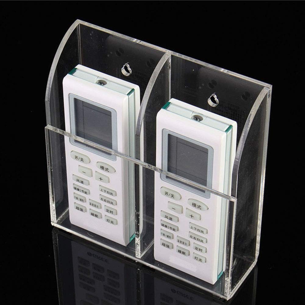 Clear Acrylic Remote Control Holder Wall Mount Organizer Rack with 2 Slots