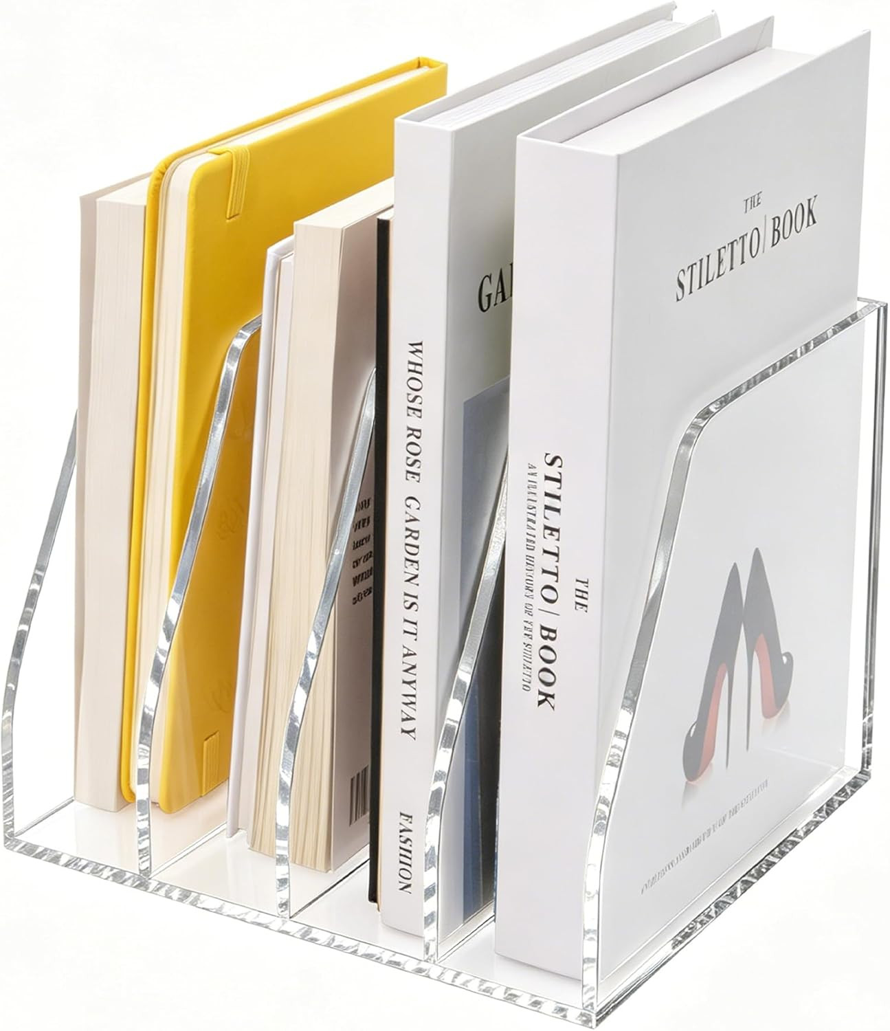 Acrylic Magazine File Holder – 4-Slot Clear Desk Organizer, Vertical Document So