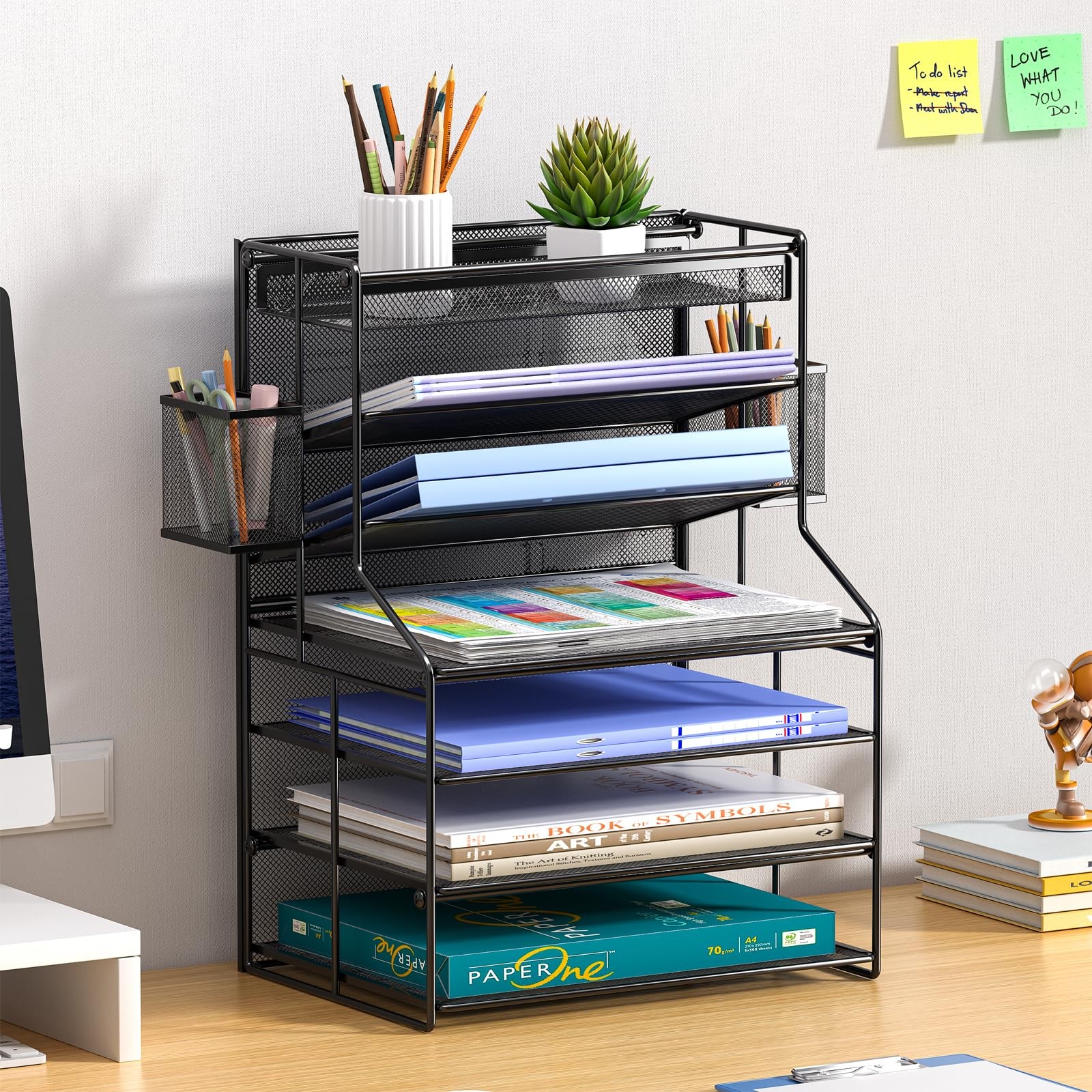 7 Tier Desk File Organizer Metal Document Holder Adjustable Shelves Drawer