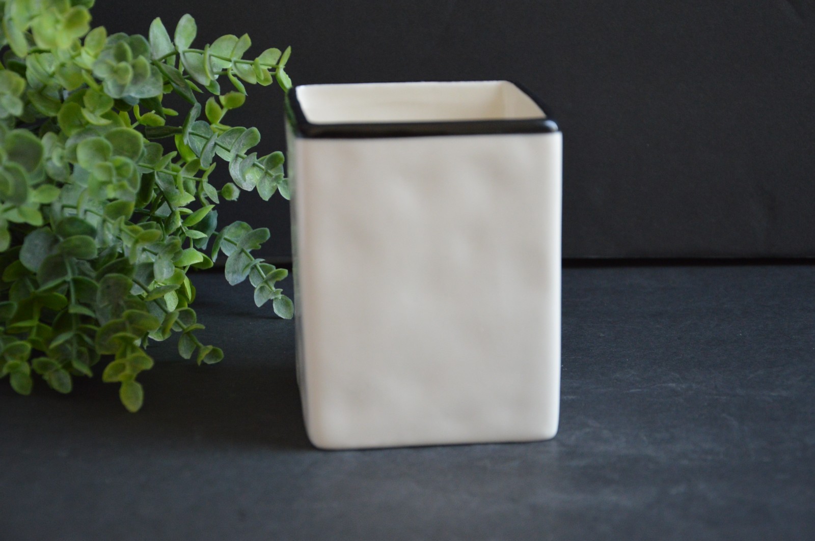 New Rae Dunn By Magenta Black & White FOCUS Ceramic Pen and Pencil Holder