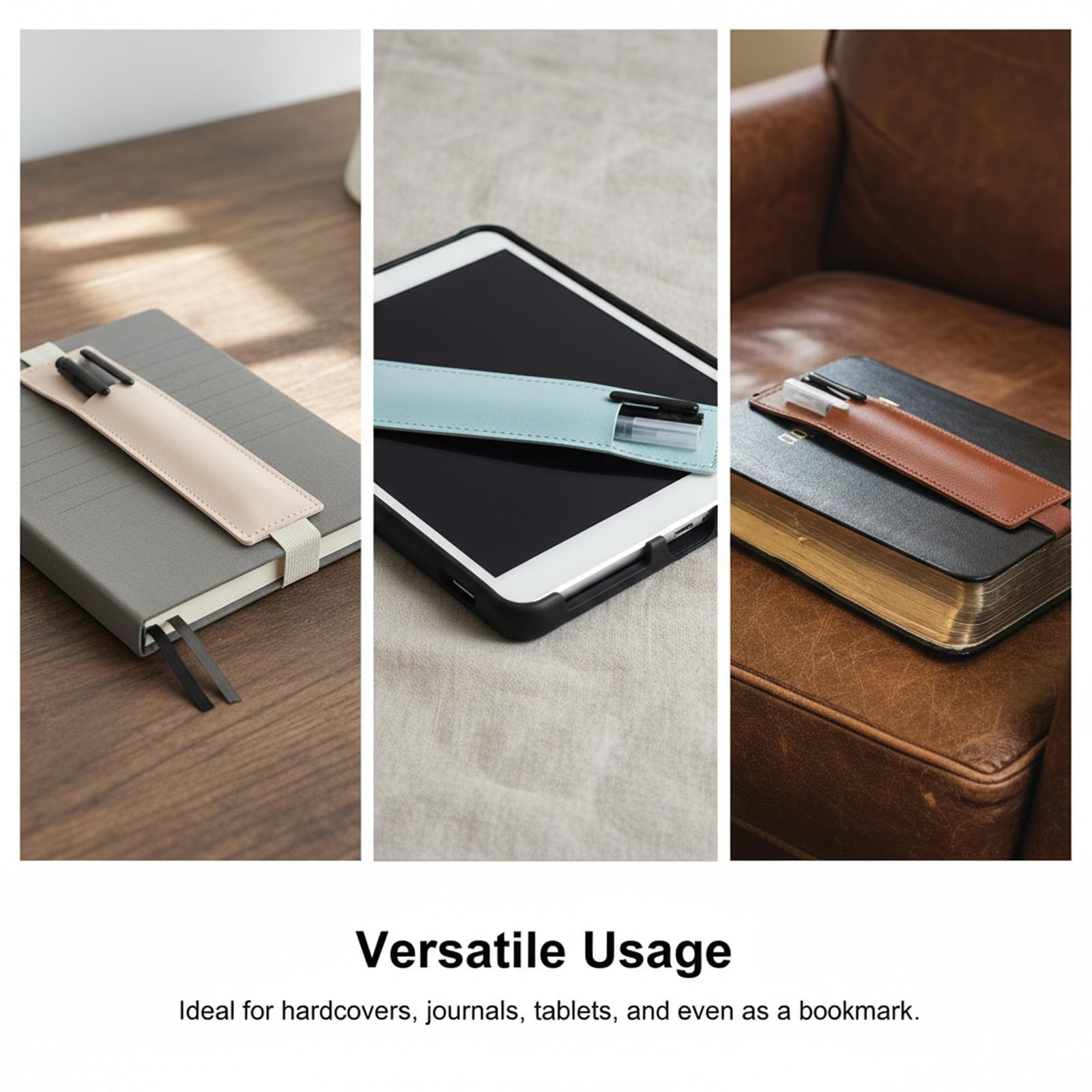 3Pcs Elastic Pen Holder for Notebook with Adjustable Strap Band, Leather Pen …