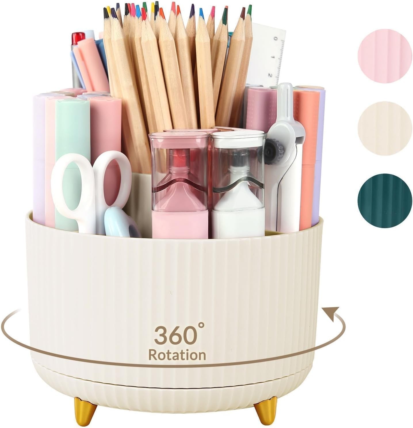 Elegant 360-Degree Rotating Desk Organizer with 5 Slots – Beige Plastic
