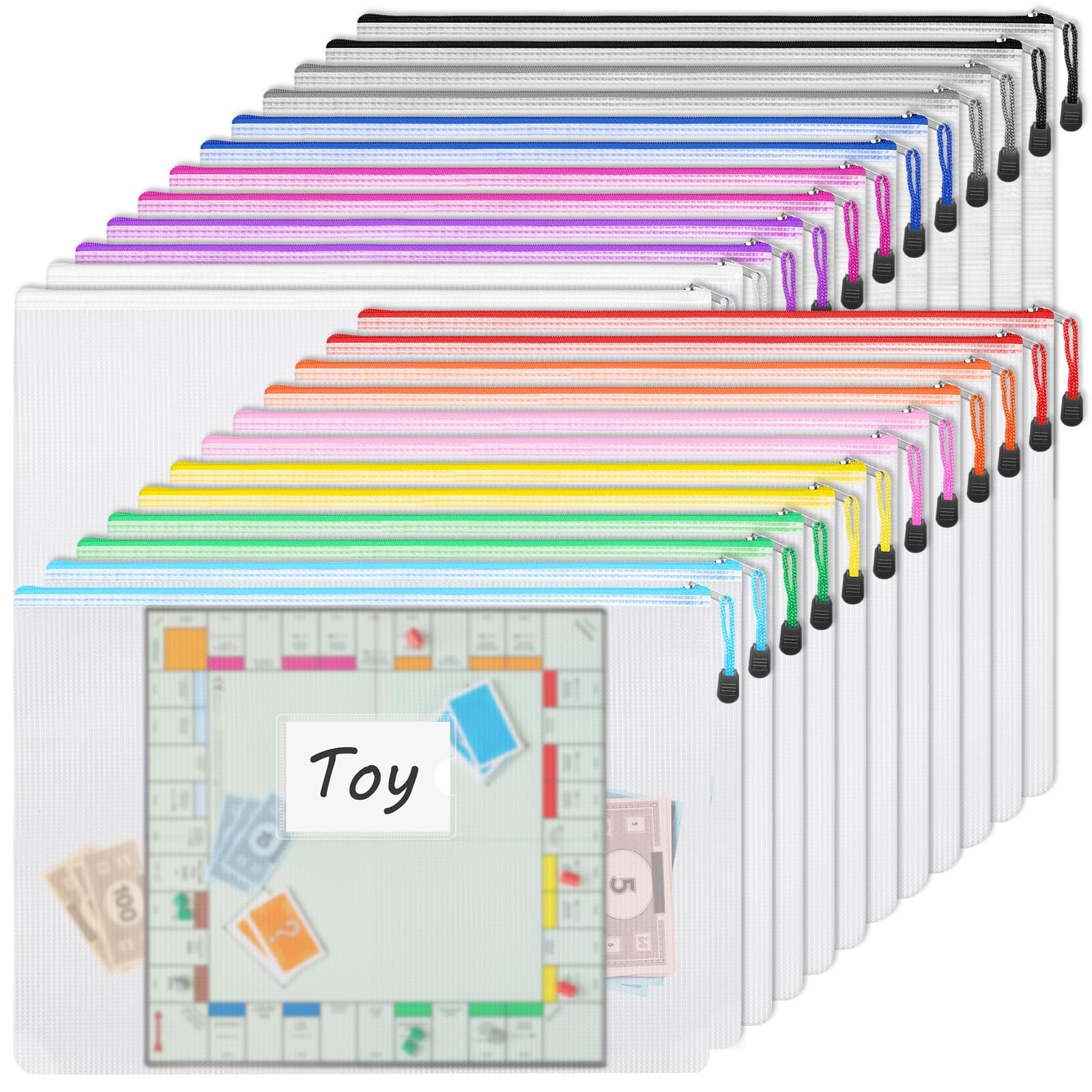 24pcs Mesh Zipper Pouch Bags A3 Extra Large Document Bag with Label Pocket, 1…