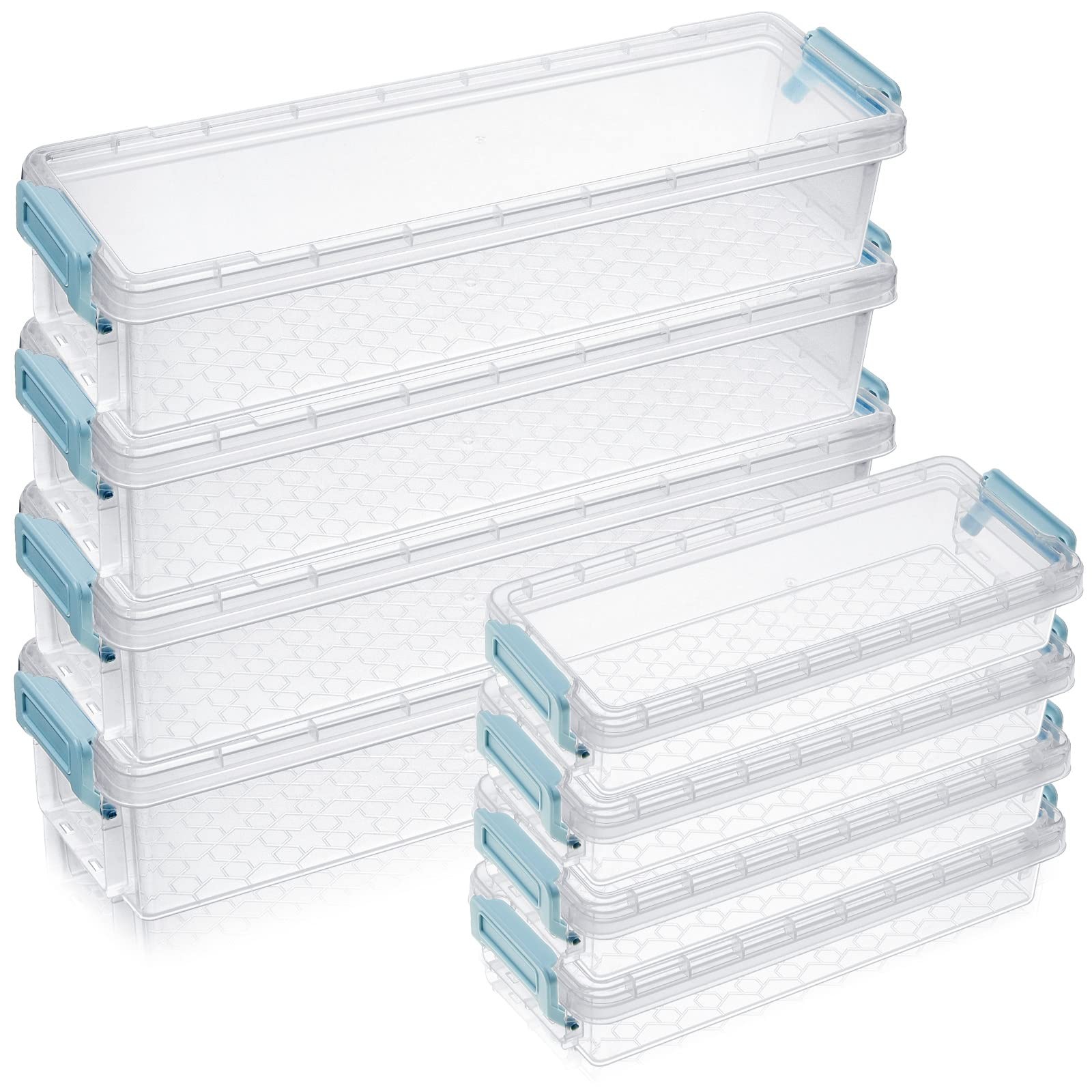 8 Pcs Plastic Pencil Case Stackable Clear Pencil Box with Latching Lid Long
