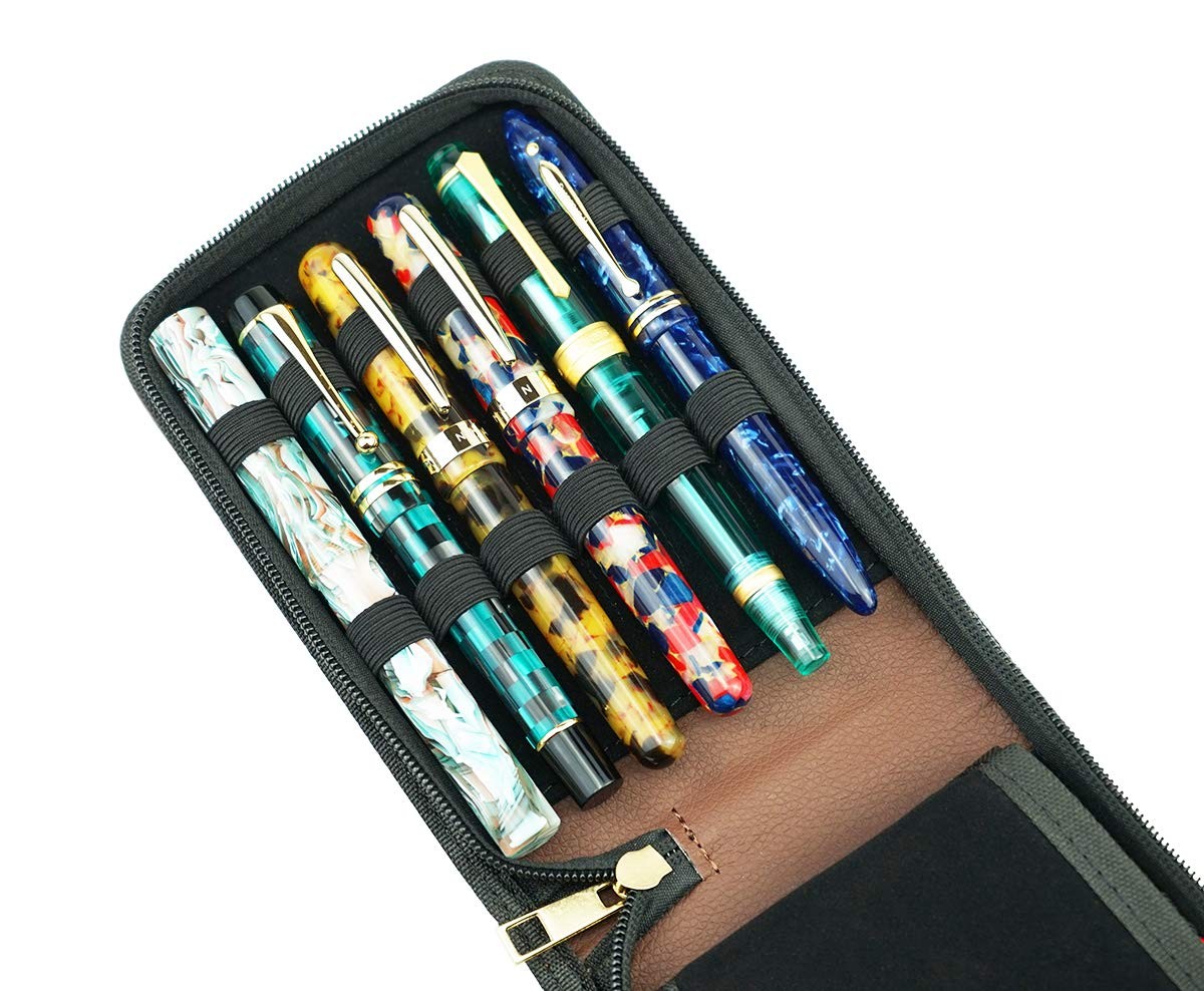 12 Fountain Pen Case PU Leather, Rollerball Pen Display Holder Bag, Pouch Lar…