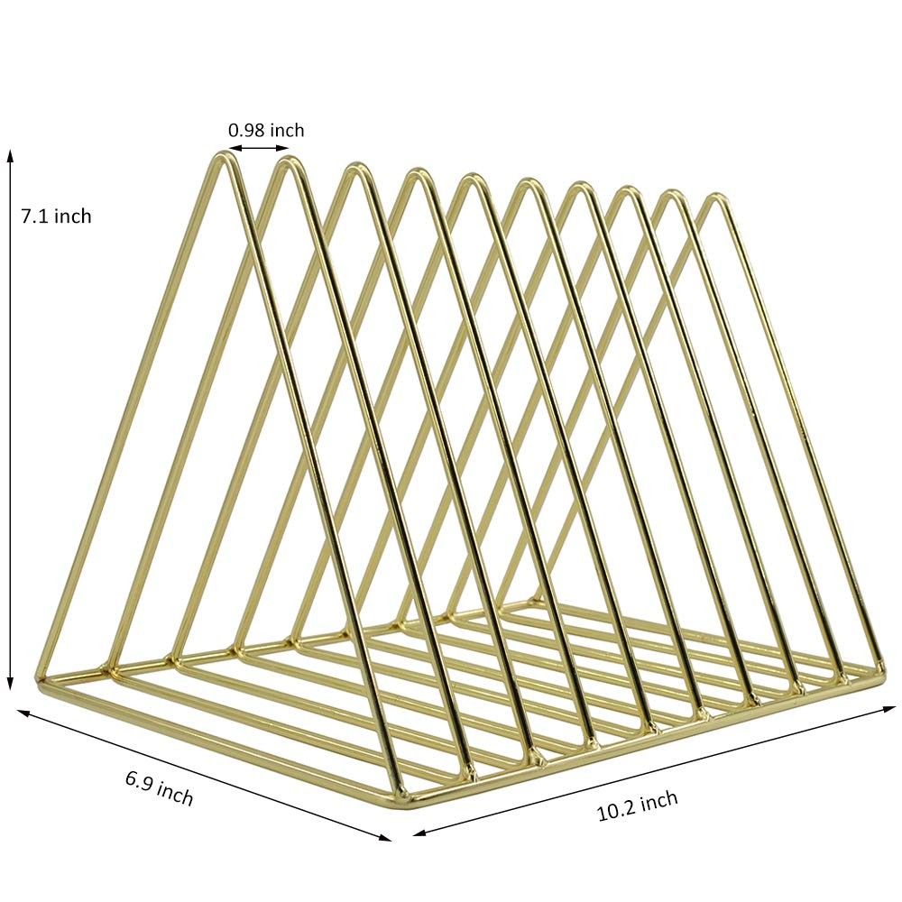 Gold File Holder Organizer Triangle Record Album Magazine Wire Rack 9 Slot