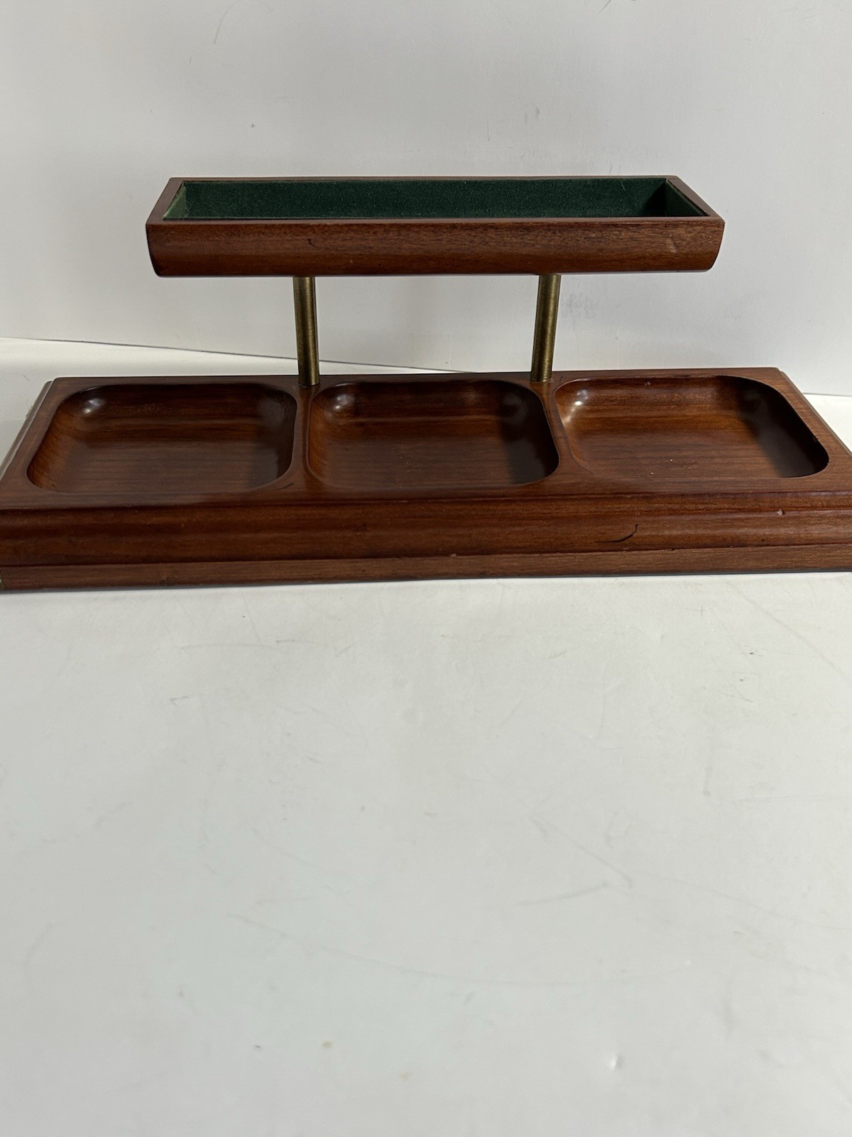 Vintage 1996 Bombay Co. 2 Tier Wooden Desk Organizer With Brass Corners