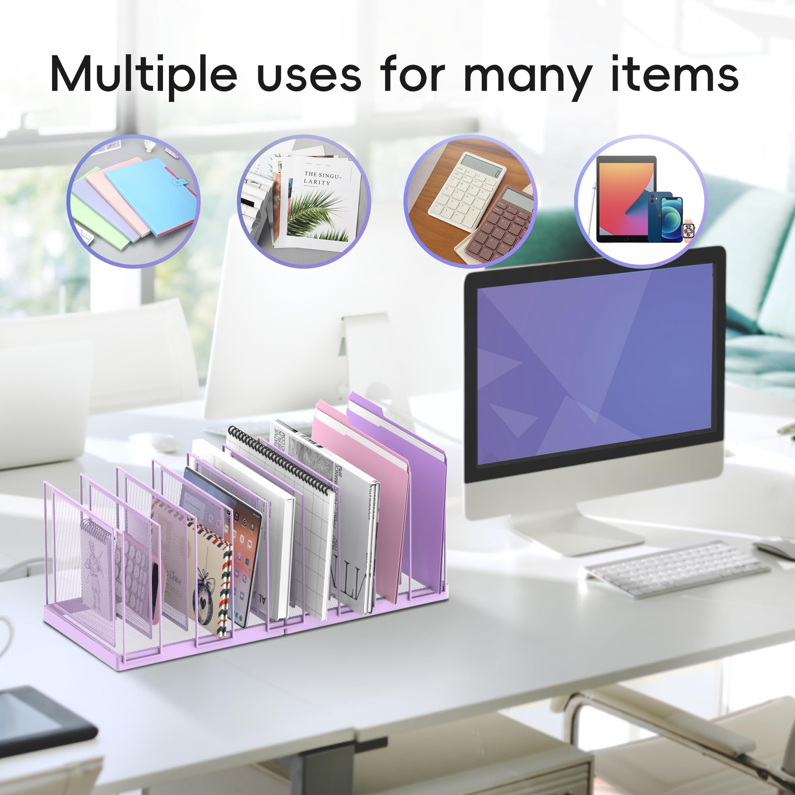 9-Section Desk File Organizer, Vertical File Holder, Mesh Desktop File Folder…