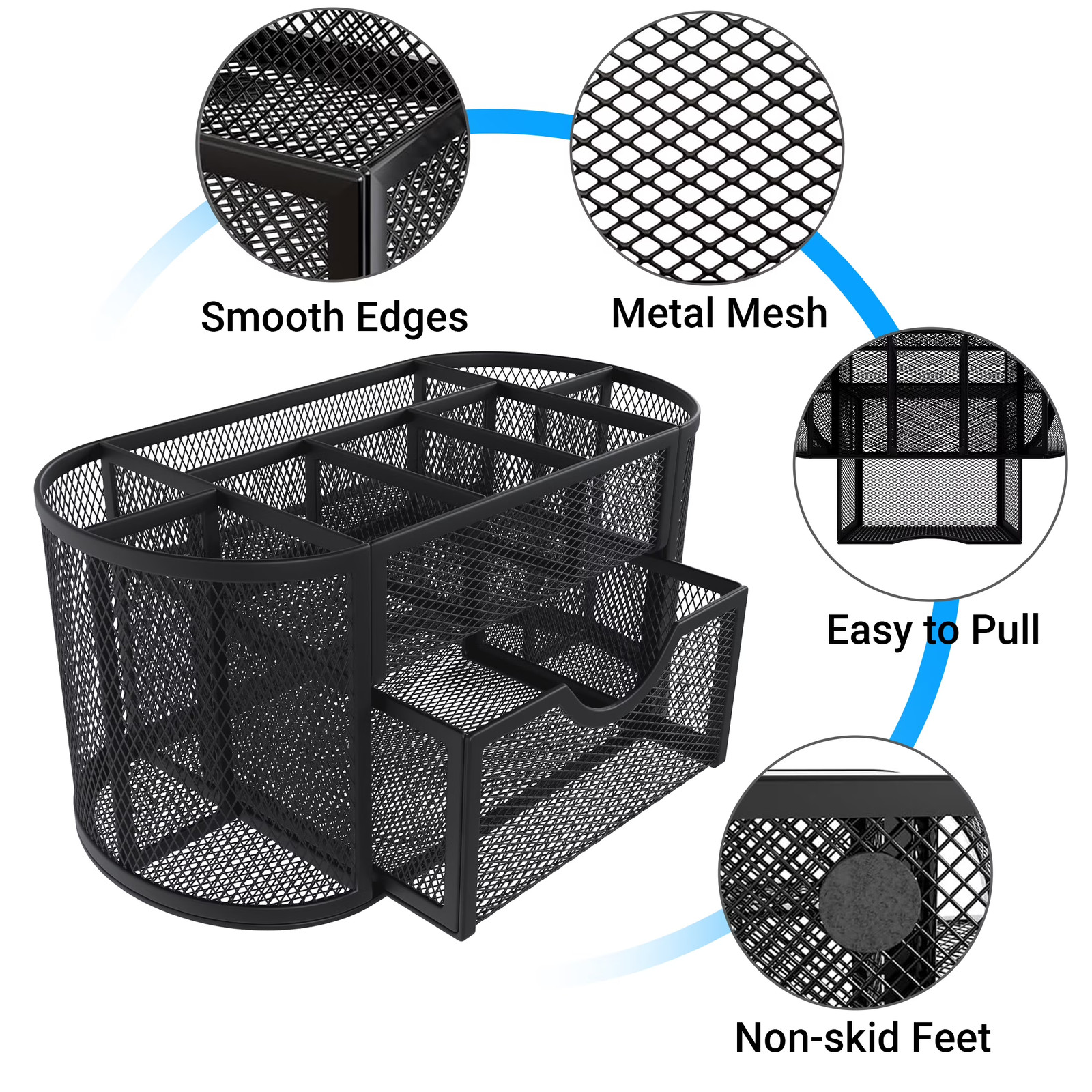 GARITIN Black Mesh Desk Organizer with Drawer Pen Holder