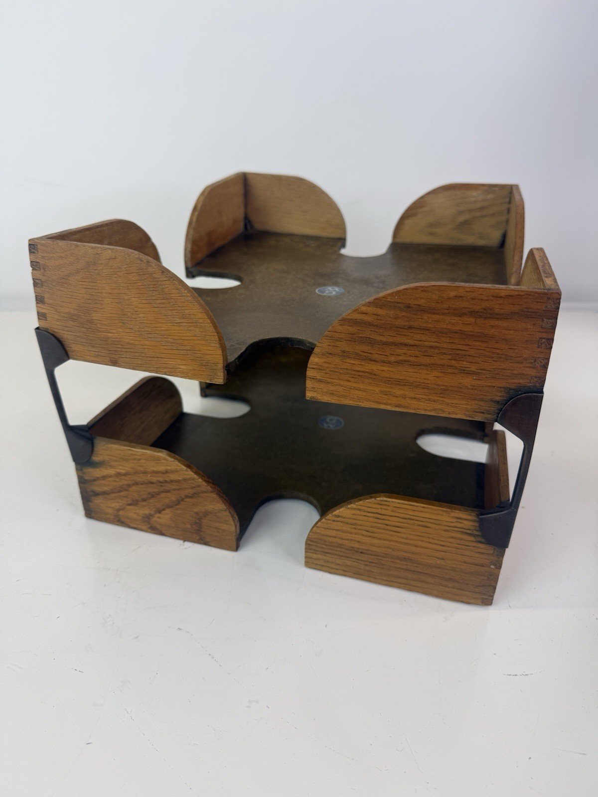 Set Of Globe Wernicke Oak Dovetail Stacked Desk Organizer Letter Vintage