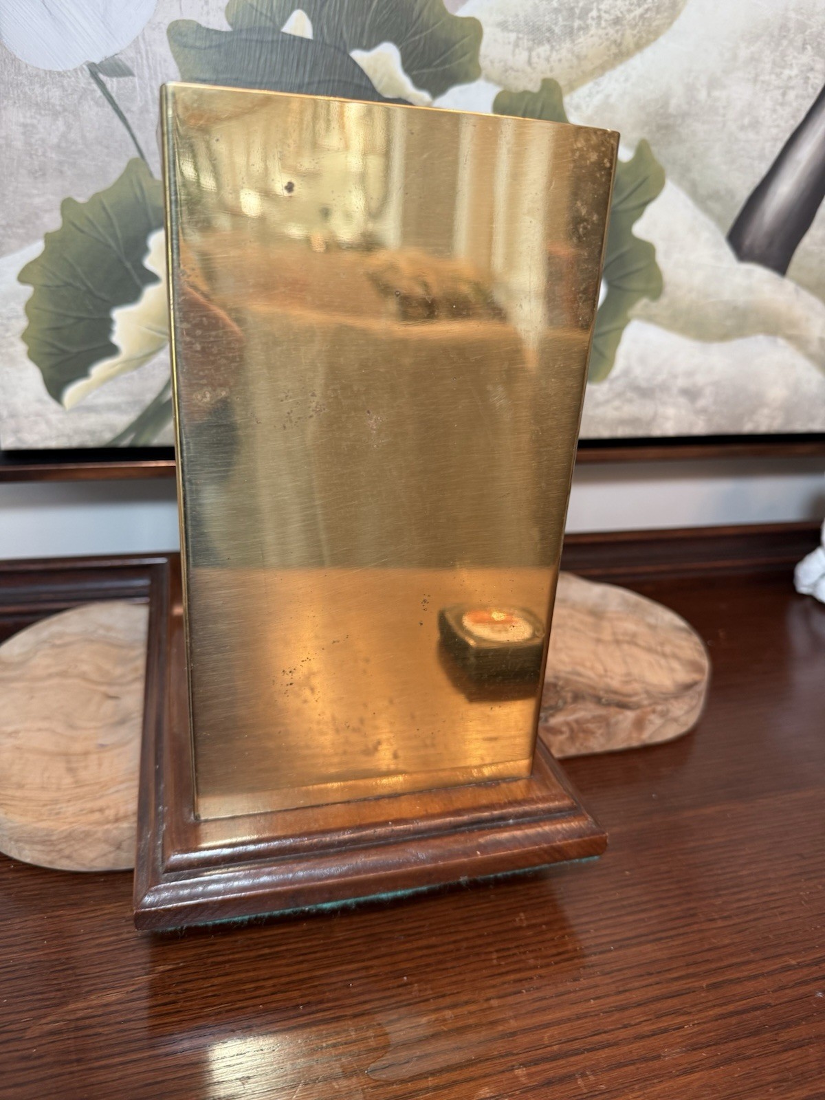 Vintage Brass & Wood Desk Organizer Display Mid-Century Office Decor Heavy