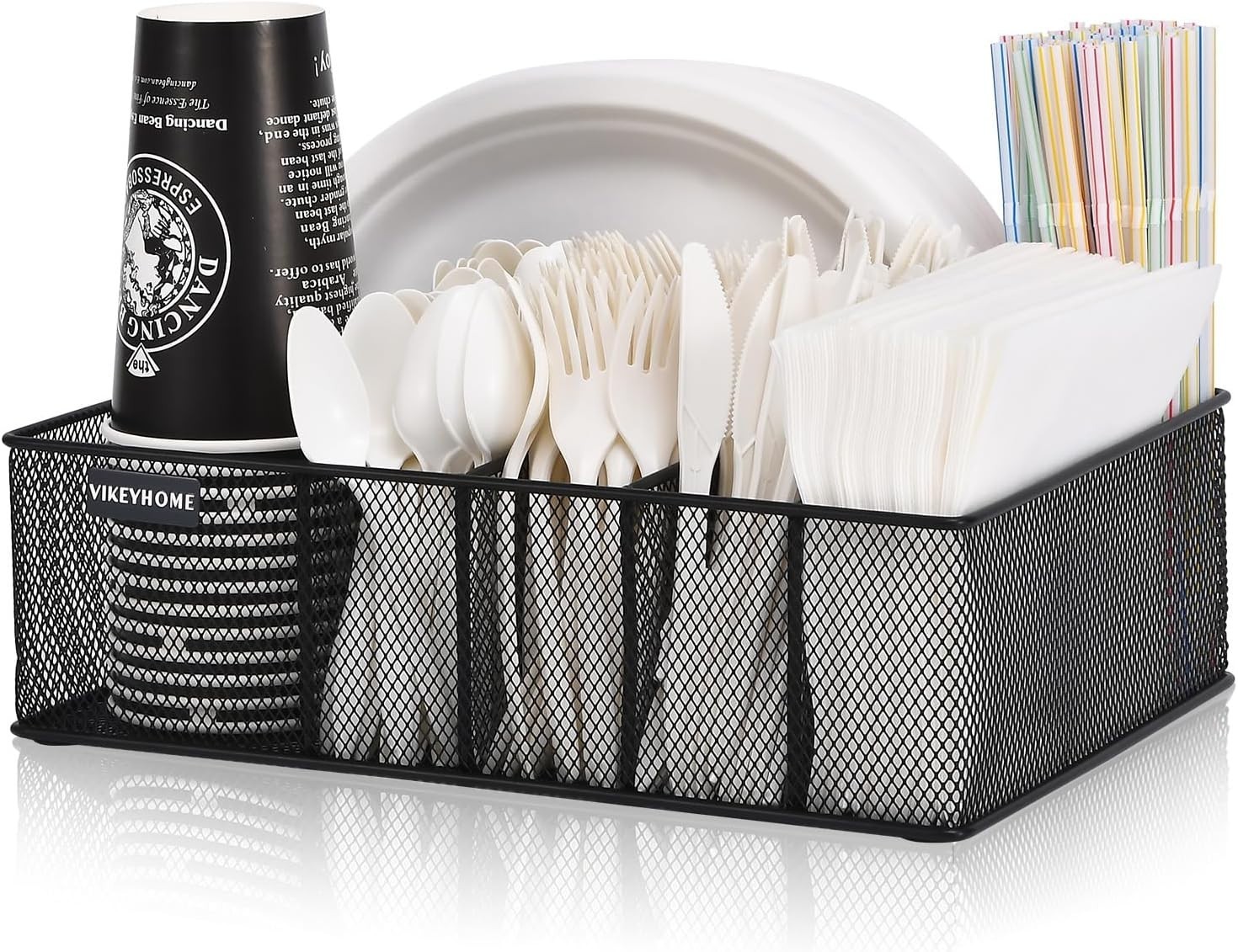 Durable Metal 6-Compartment Caddy for Plates, Cups, Utensils – Camping Essential