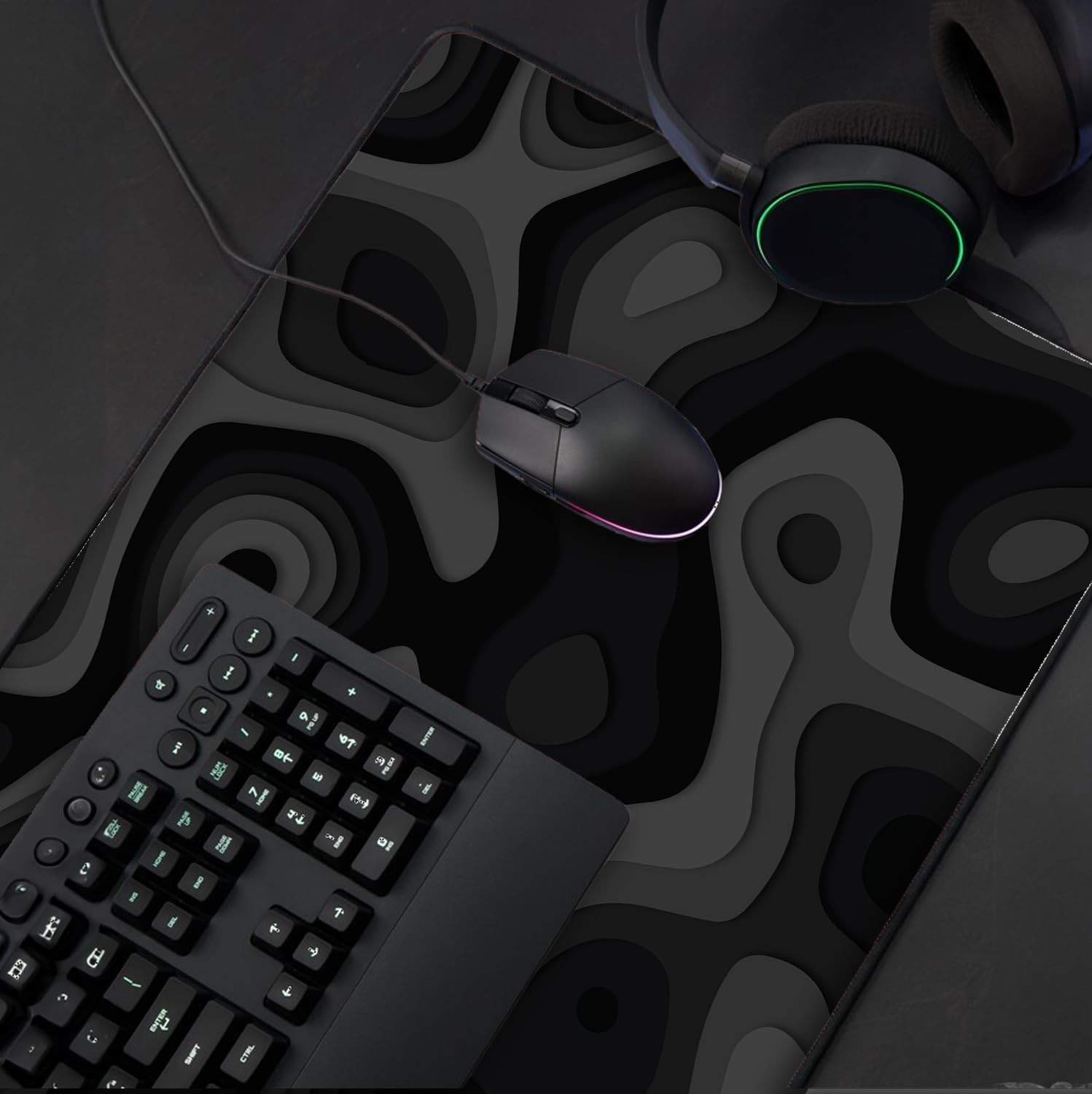 Large Gaming Mouse & Desk Pad with Abstract Pattern, 31 x 15.5 inches, Black