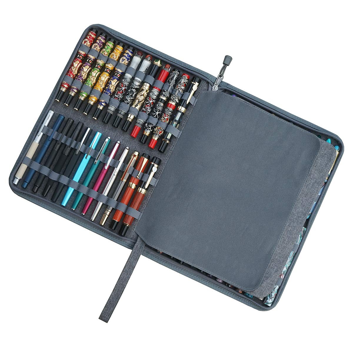 48 Slots Gray Fountain Pen Case, Canvas Pen Holder Display Pouch Bag Storage …