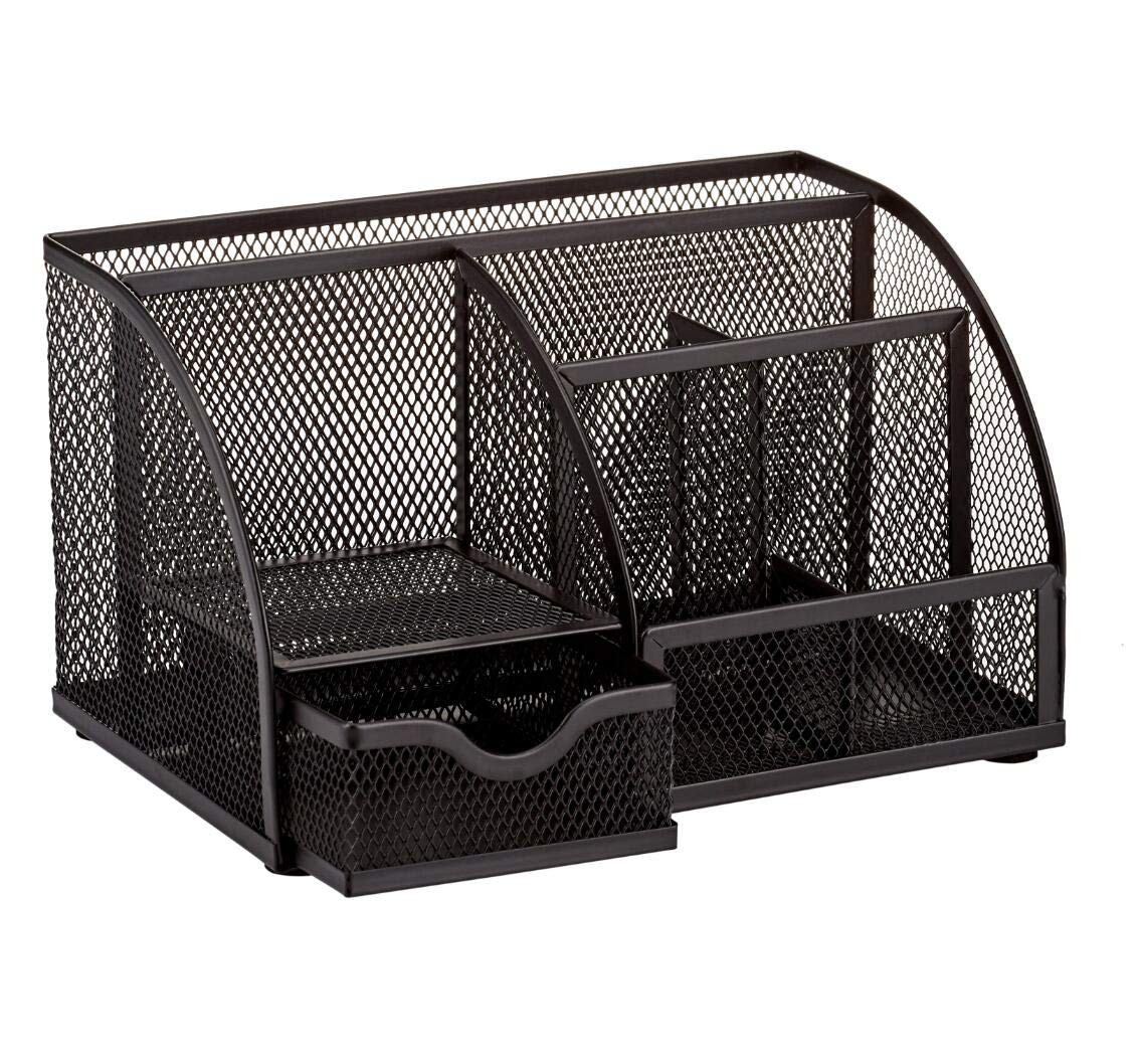 Annova Mesh Desk Organizer Office with 7 Compartments + Drawer/Desk Black