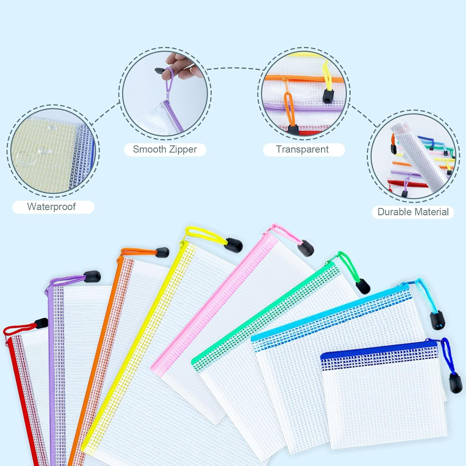 32 Pcs Mesh Zipper Pouch Bags 8 Sizes Clear Organizer Travel School Set