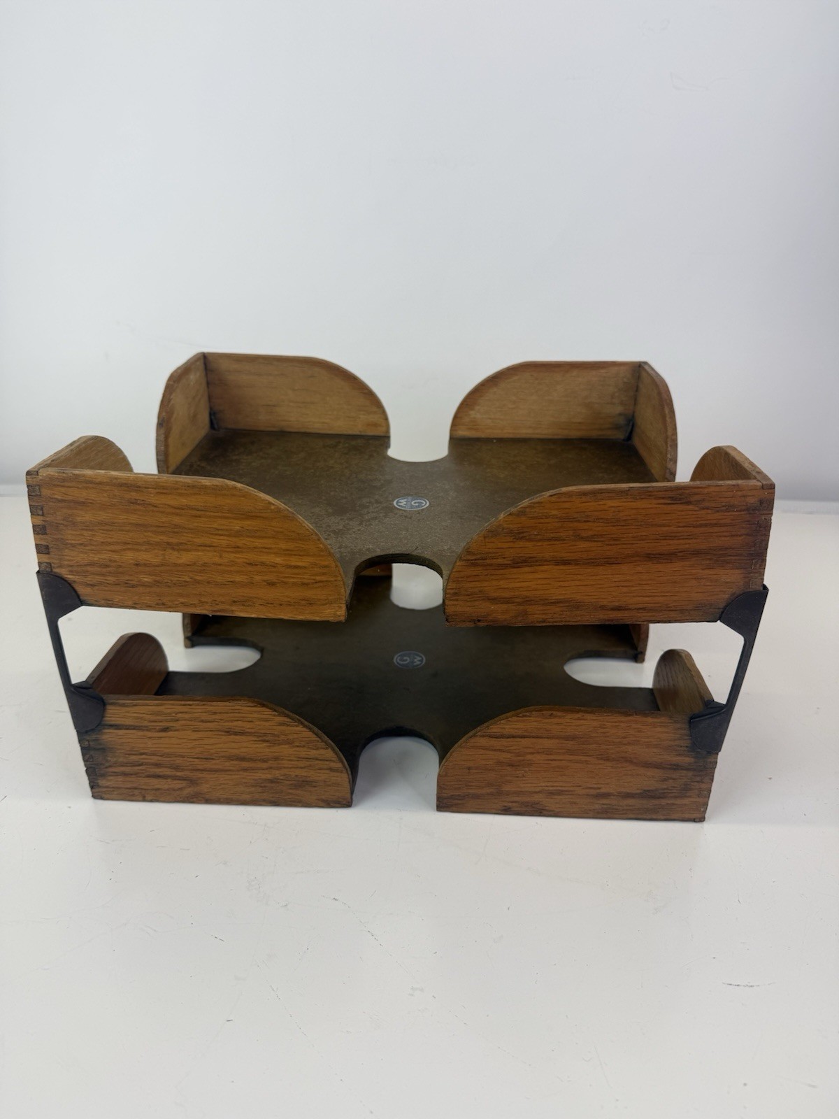 Set Of Globe Wernicke Oak Dovetail Stacked Desk Organizer Letter Vintage