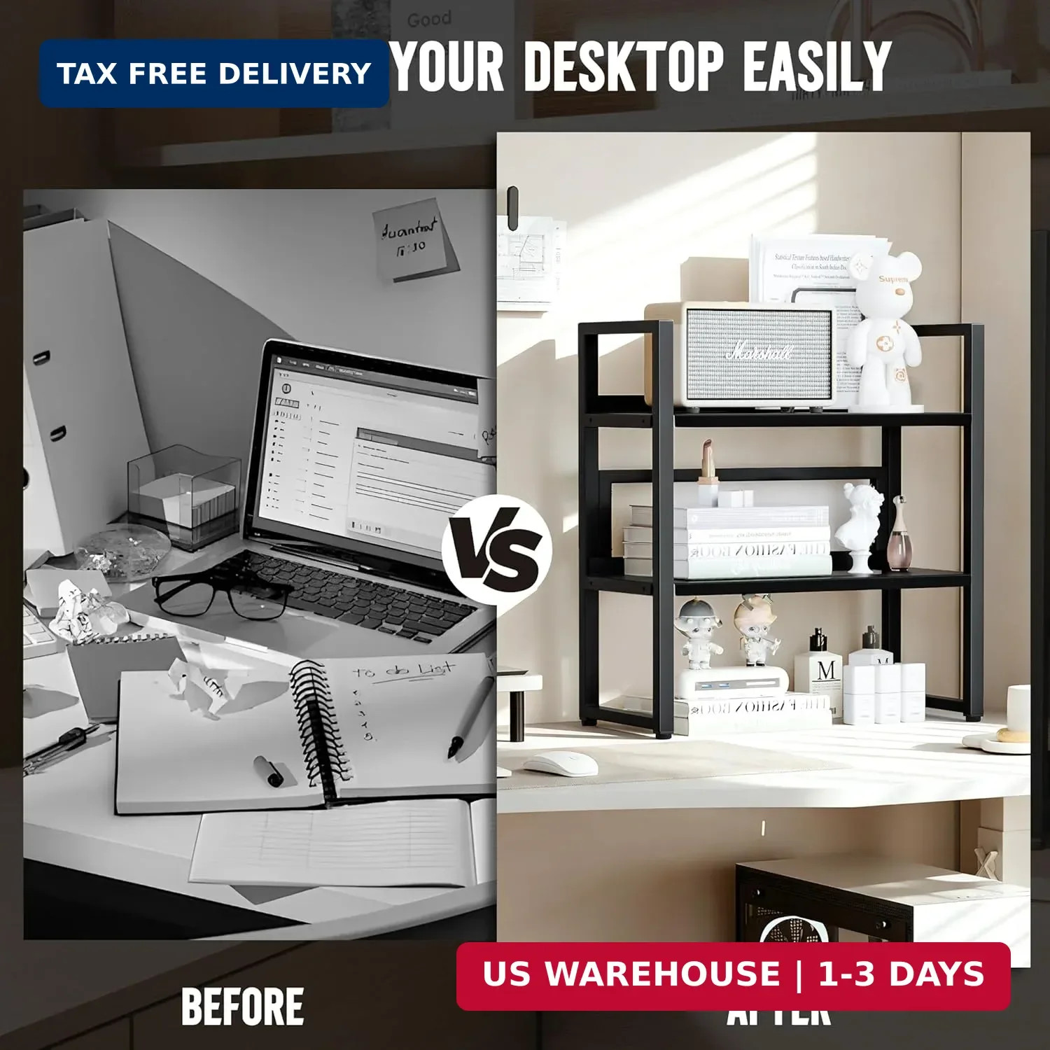 Brakki Desk Shelf Organizer, 2-Tier Desktop Bookshelf, Small Office Shelf | Adju