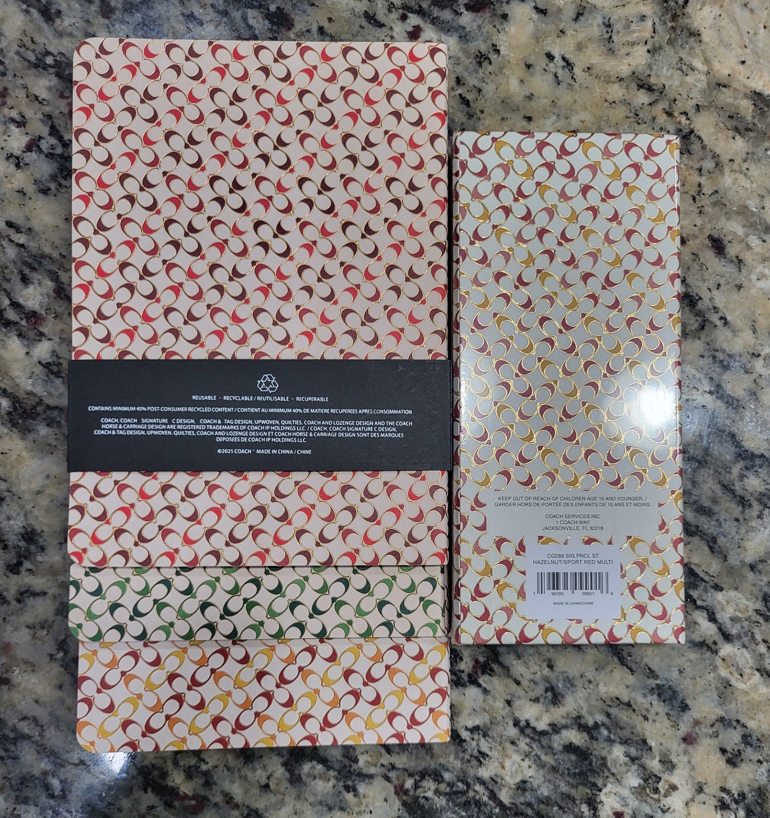 Coach Signature 3 Notebook Set With 10 different Color pencils & hot lidded cup