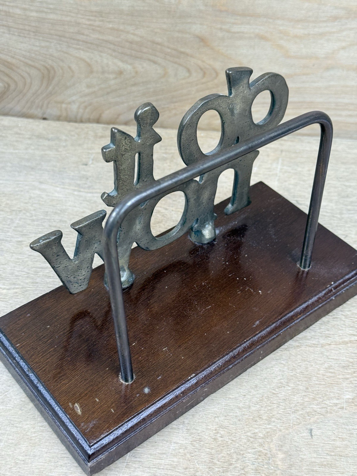 VTG MCM Brass Desk File Letter Holder Stand Office Typography 80s DO IT NOW