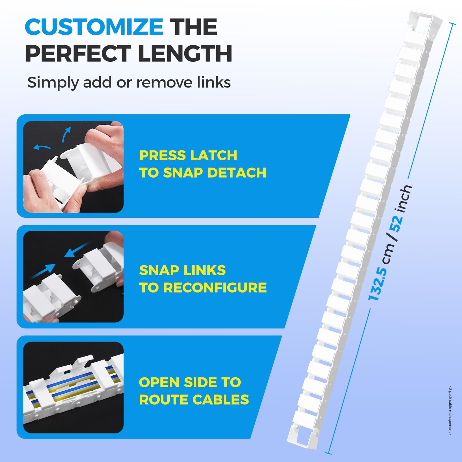 Cinati 52 Inch Vertebrae Cable Management, White Under Desk